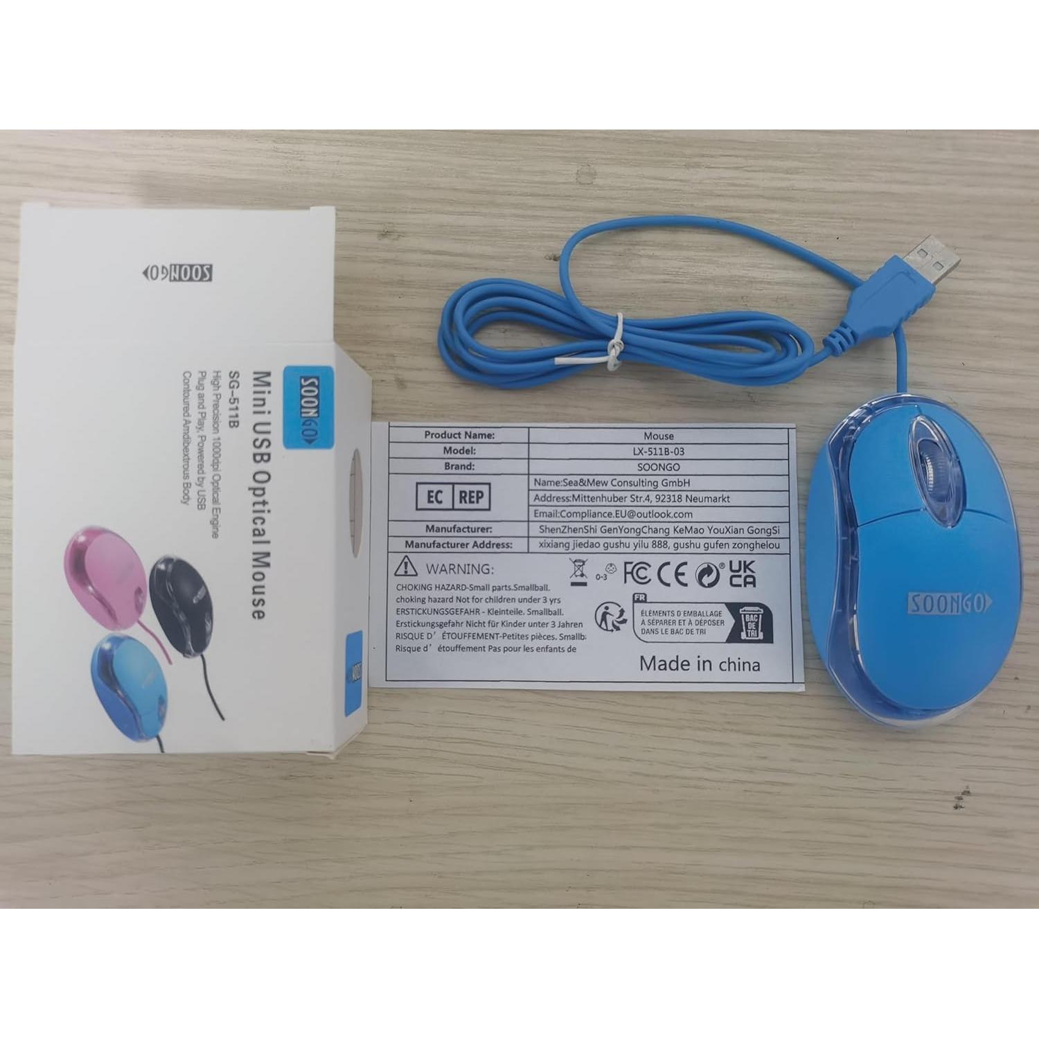 Ratón Infantil SOONGO USB Óptico Ergonómico Azul 1.5m