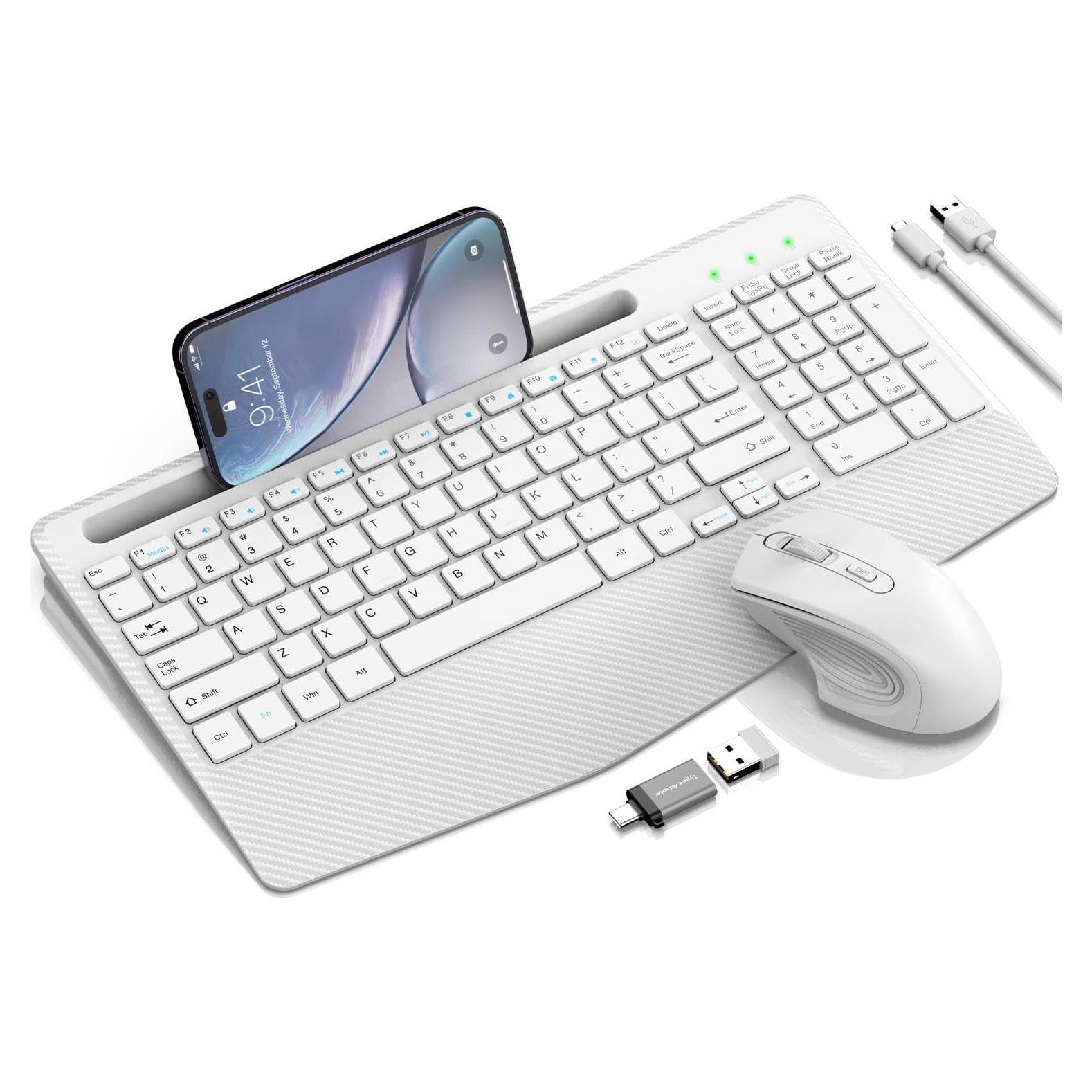 Combo Teclado y Ratón Inalámbrico Ergonómico Hayyiesh Blanco