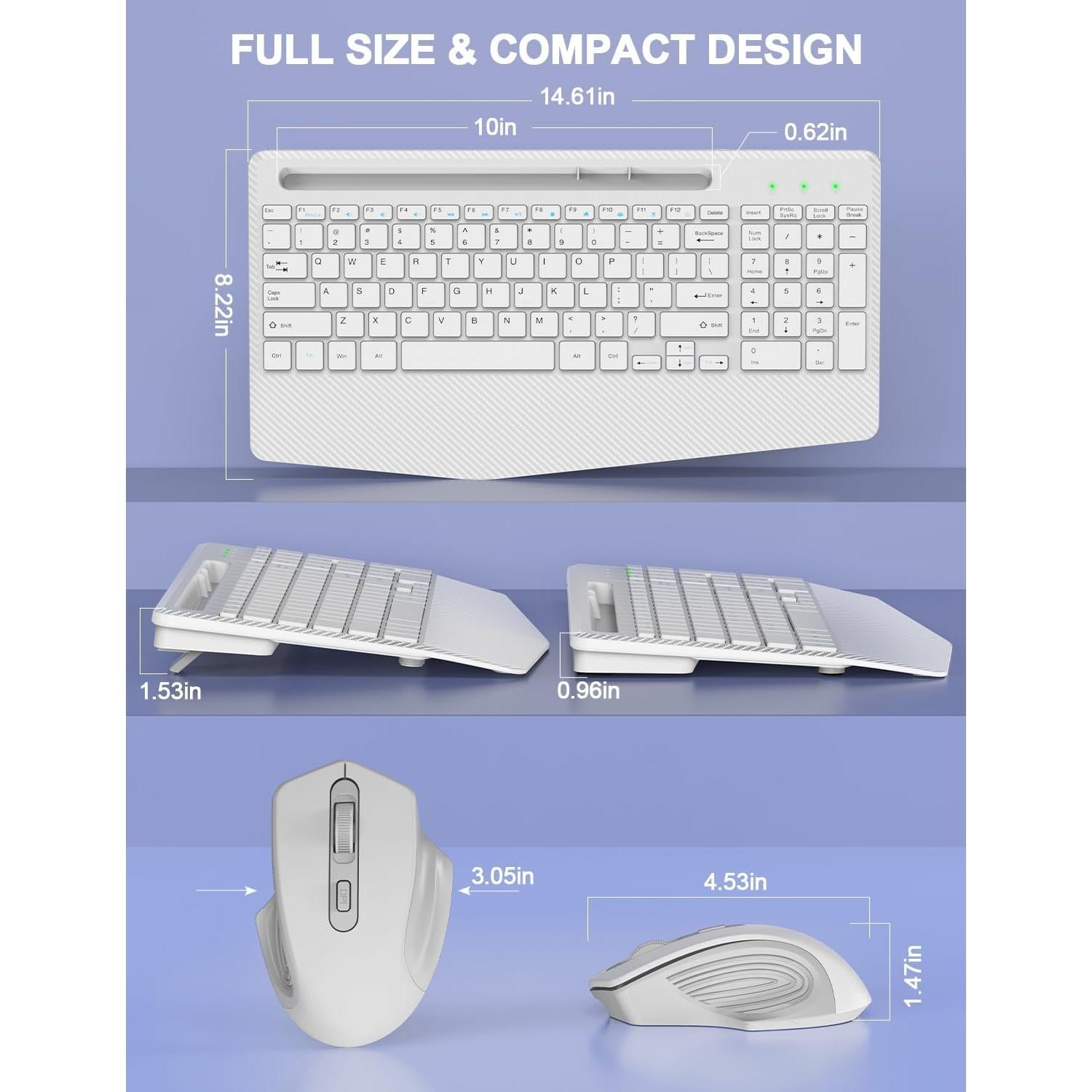 Combo Teclado y Ratón Inalámbrico Ergonómico Hayyiesh Blanco