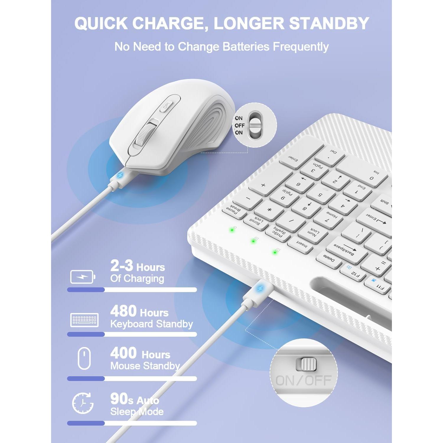 Combo Teclado y Ratón Inalámbrico Ergonómico Hayyiesh Blanco