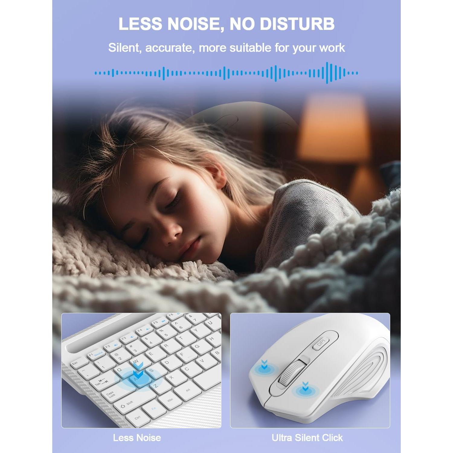 Combo Teclado y Ratón Inalámbrico Ergonómico Hayyiesh Blanco