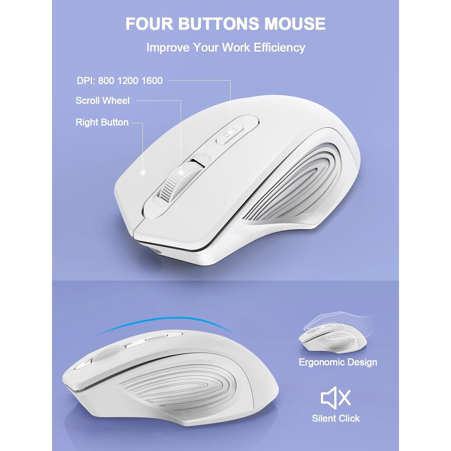 Combo Teclado y Ratón Inalámbrico Ergonómico Hayyiesh Blanco