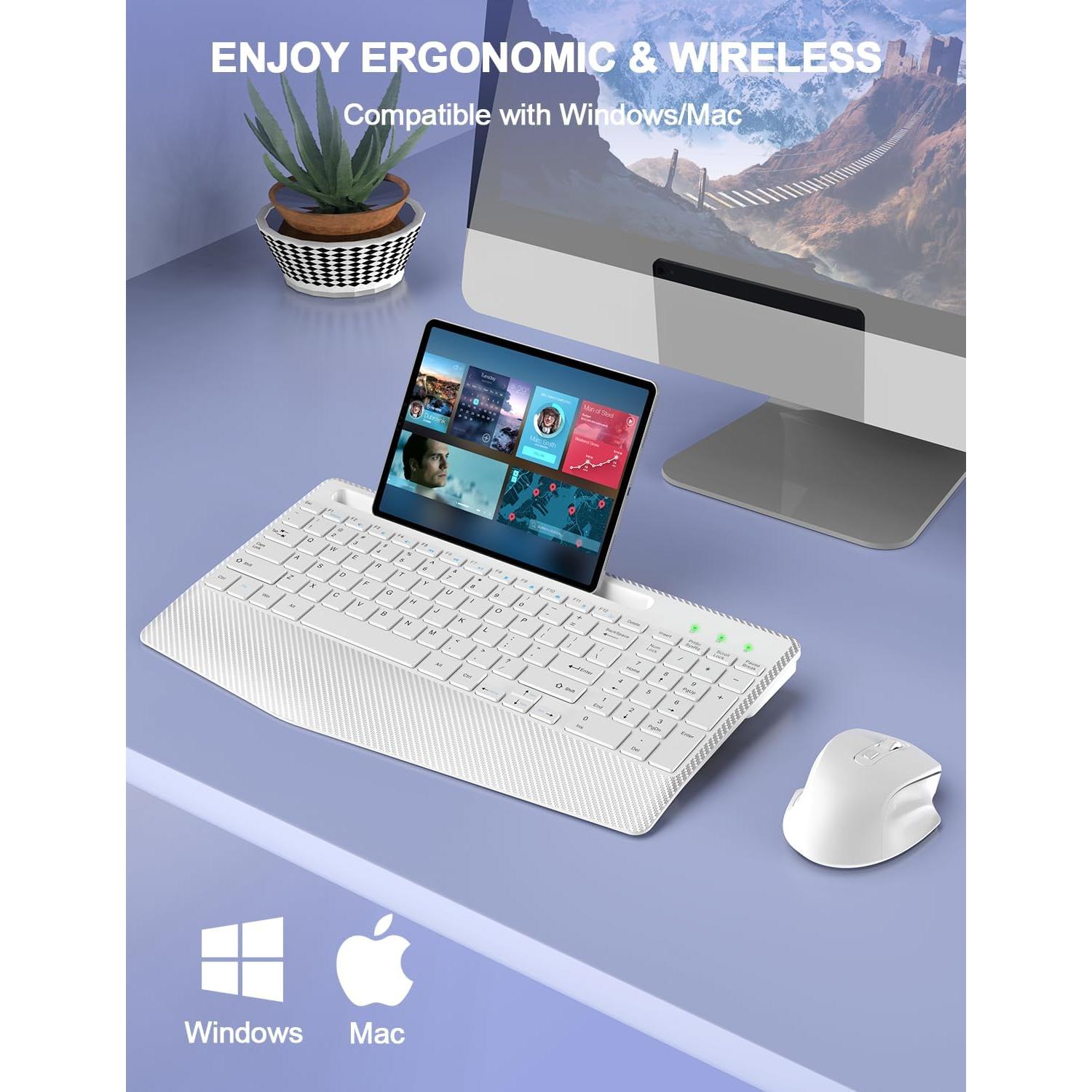Combo Teclado y Ratón Inalámbrico Ergonómico Hayyiesh Blanco