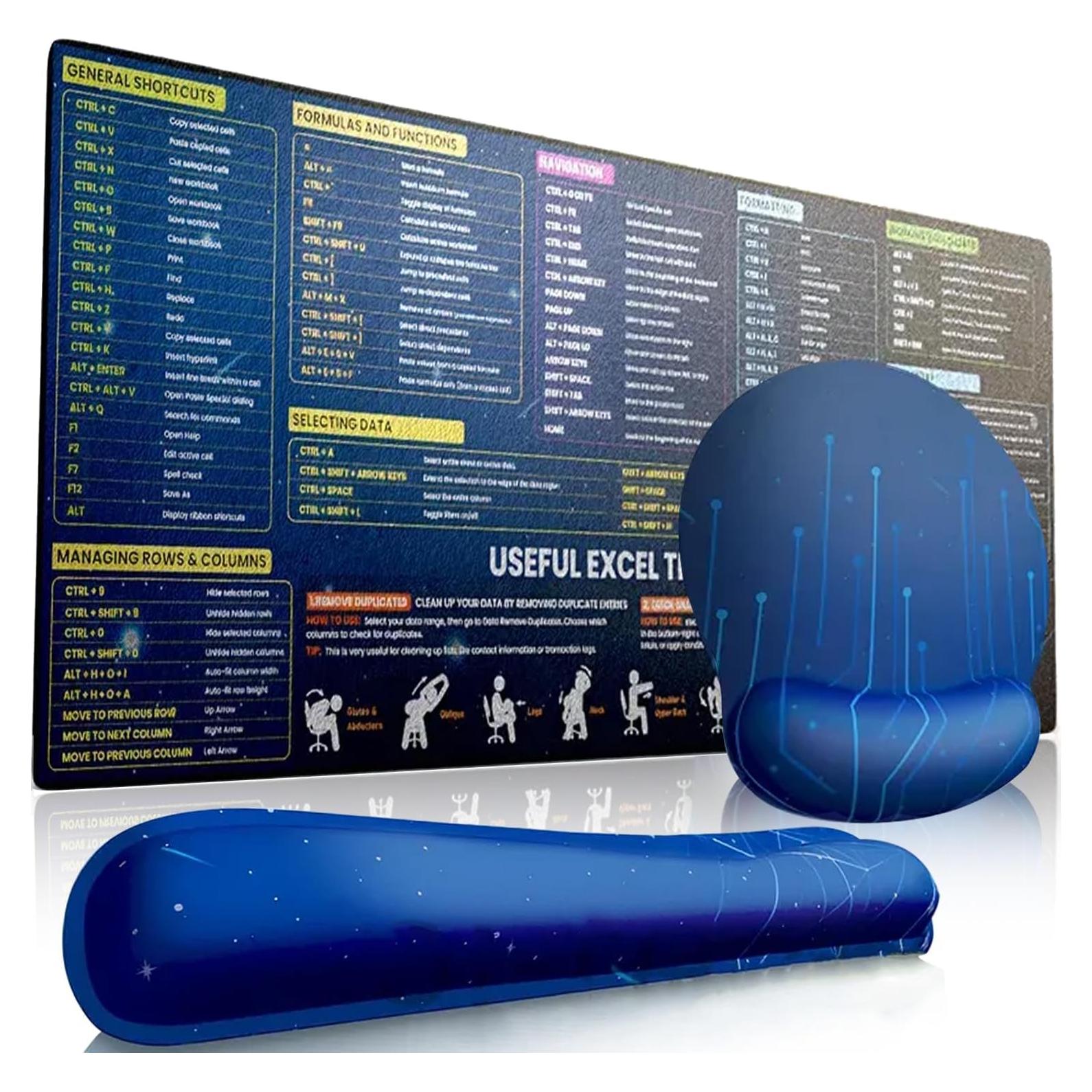 Alfombrilla de Escritorio Ergonómica JAMNOLA XL 90x40 cm con Atajos de Excel