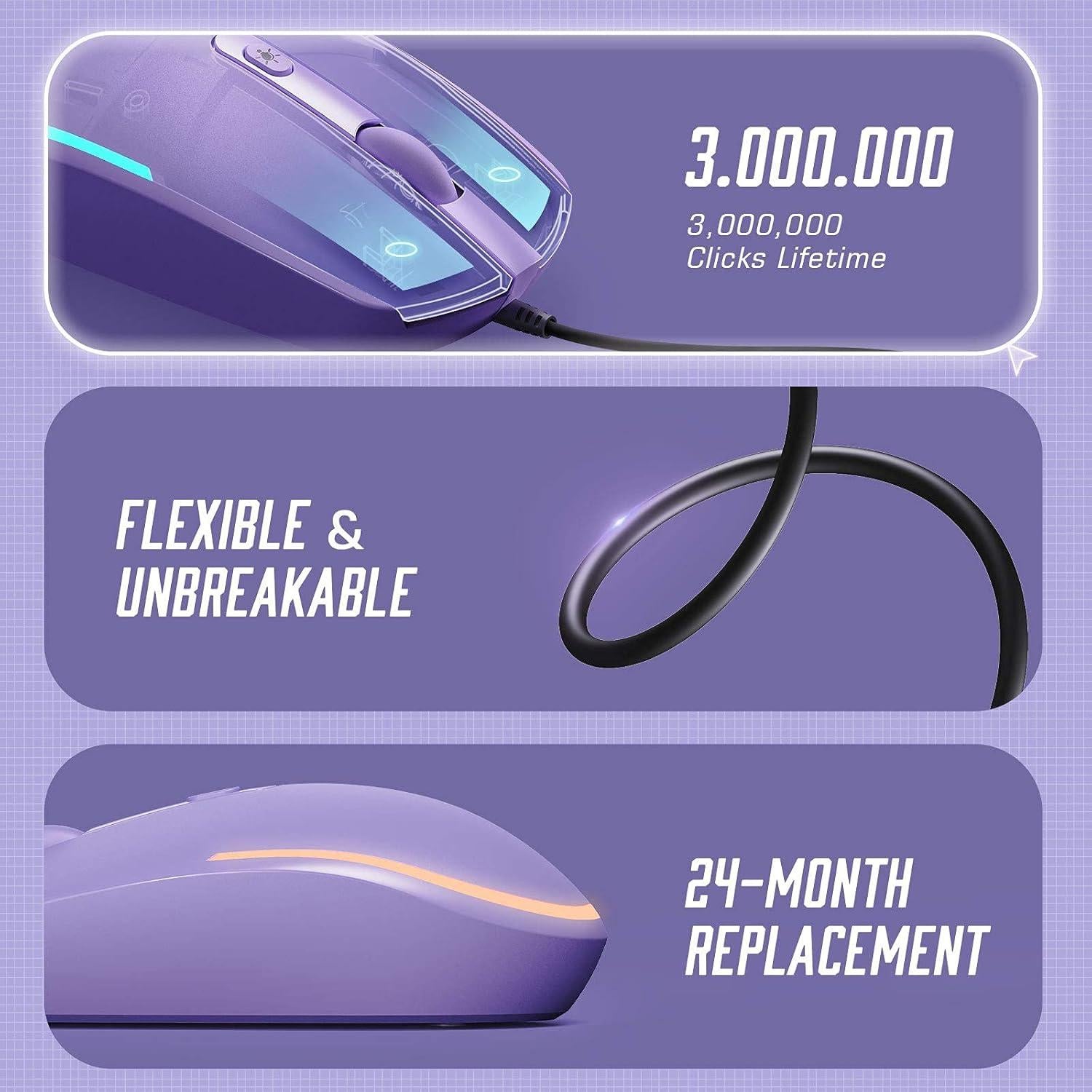 Ratón con Cable Seenda USB RGB LED Púrpura - 108g