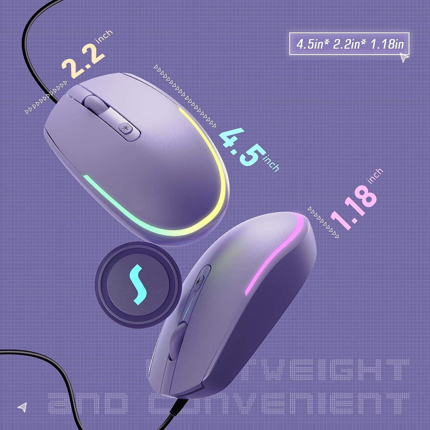 Ratón con Cable Seenda USB RGB LED Púrpura - 108g