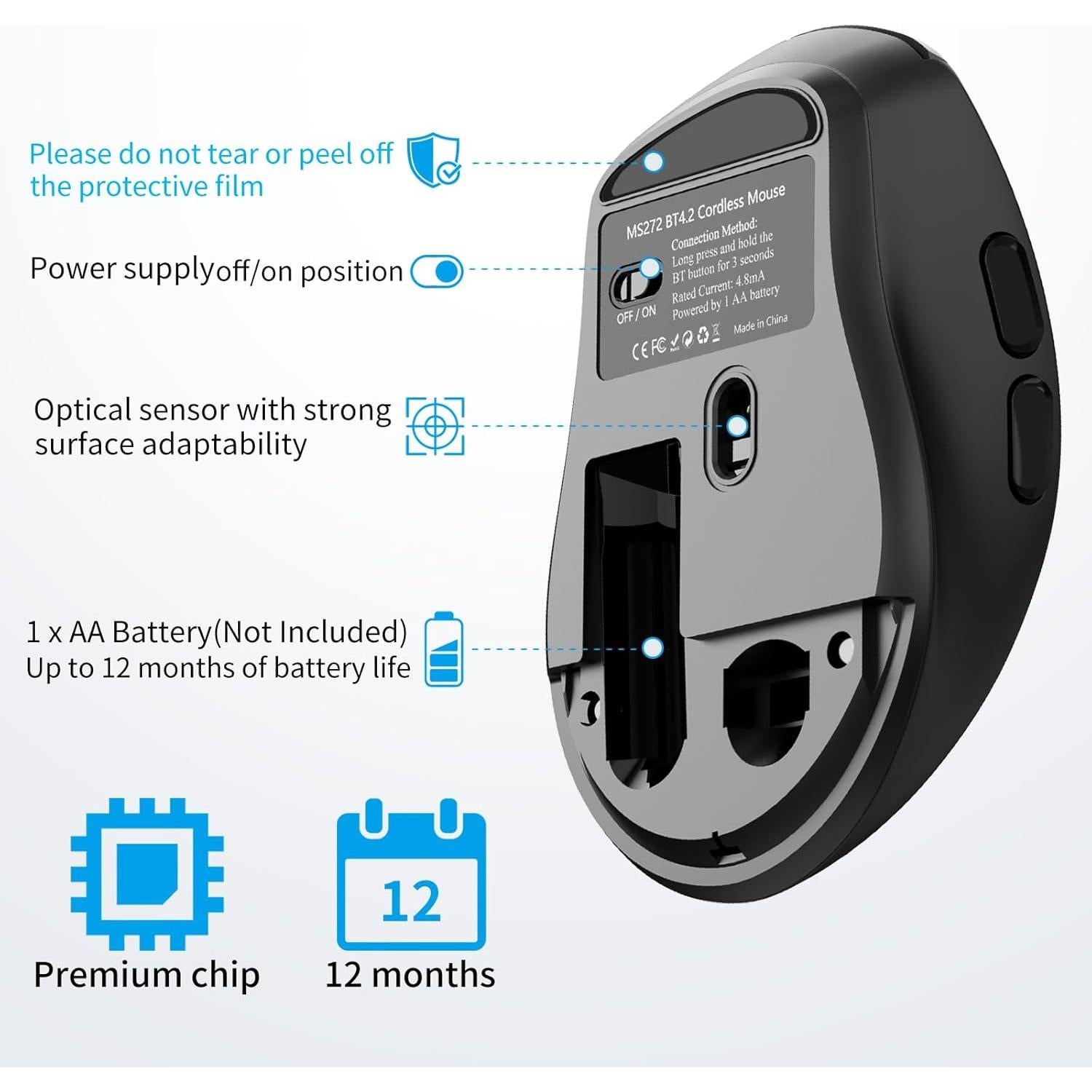 Ratón Silencioso Ergonómico Bluetooth SHUNJINRUN Negro