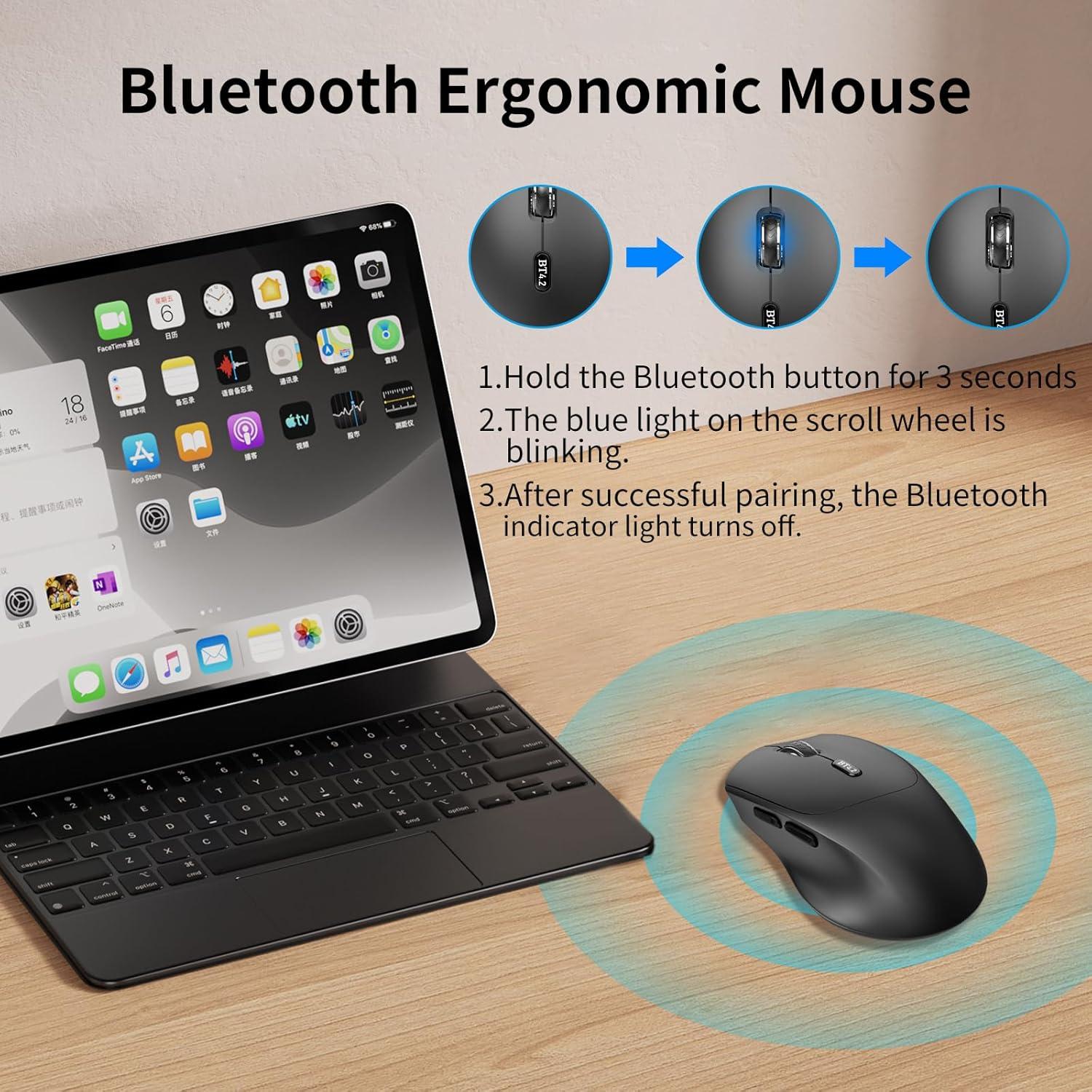 Ratón Silencioso Ergonómico Bluetooth SHUNJINRUN Negro