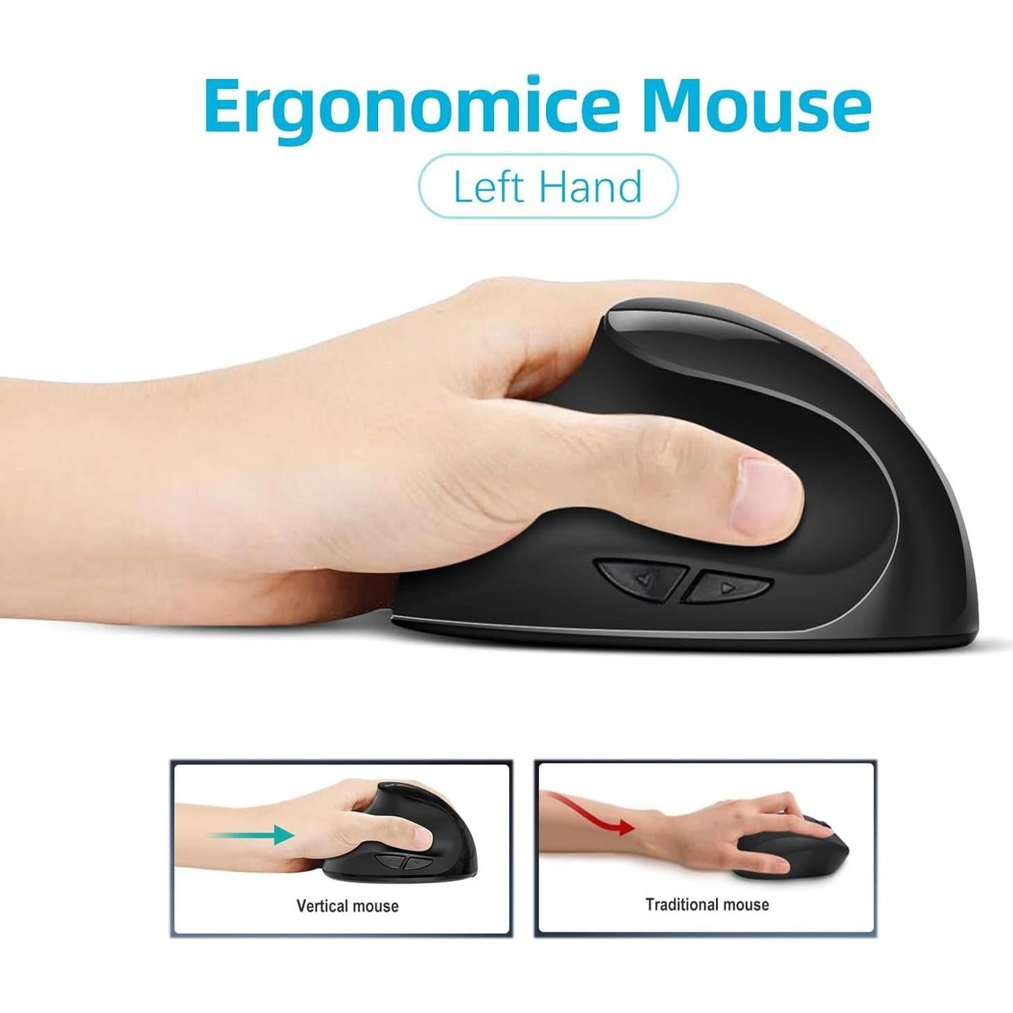 Ratón Vertical Ergonómico Inalámbrico BeWishes para Zurdos 1600 DPI