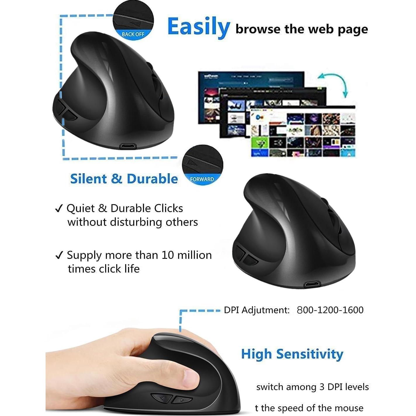 Ratón Vertical Ergonómico Inalámbrico BeWishes para Zurdos 1600 DPI