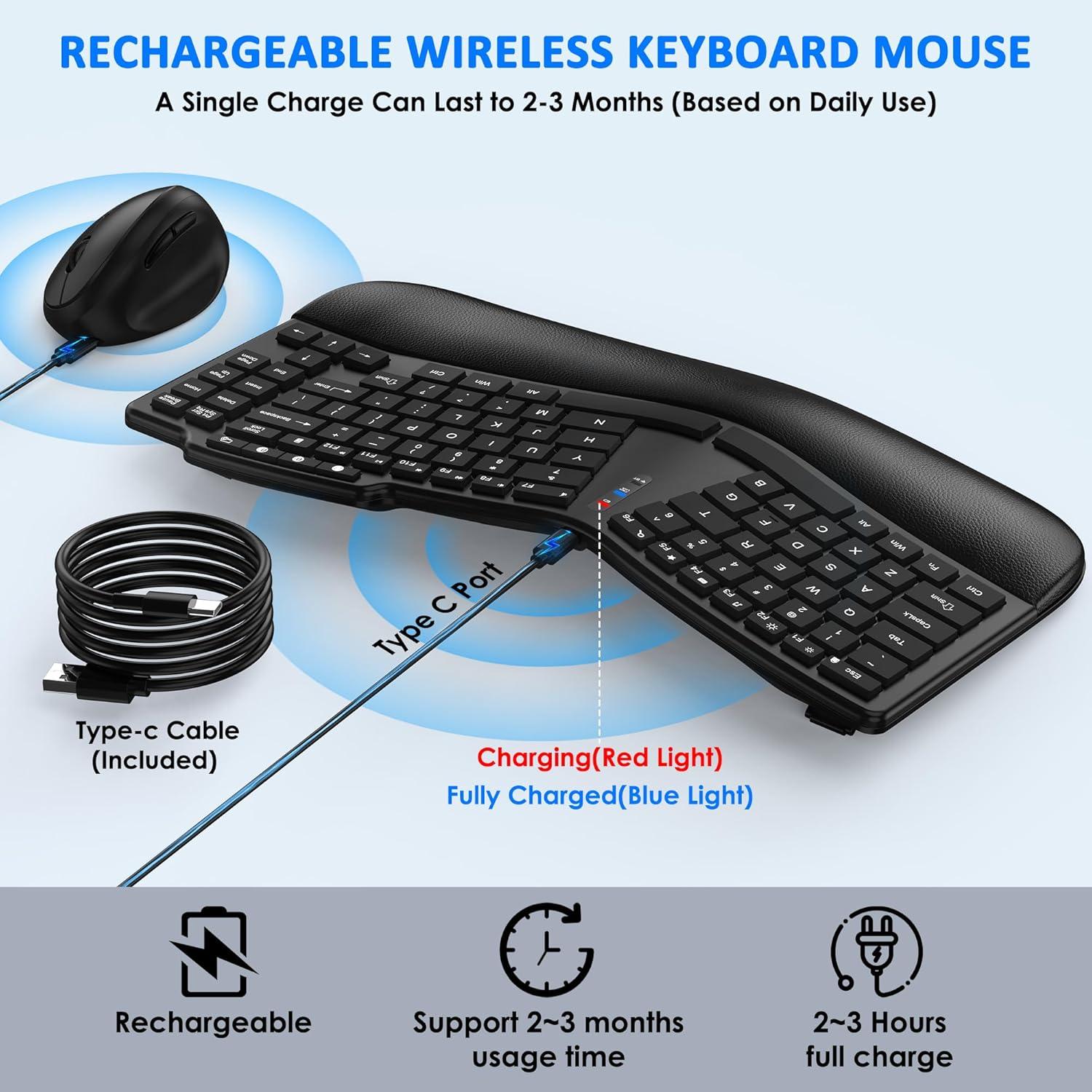 Combo Teclado y Ratón Inalámbrico Ergonómico Deying Bluetooth