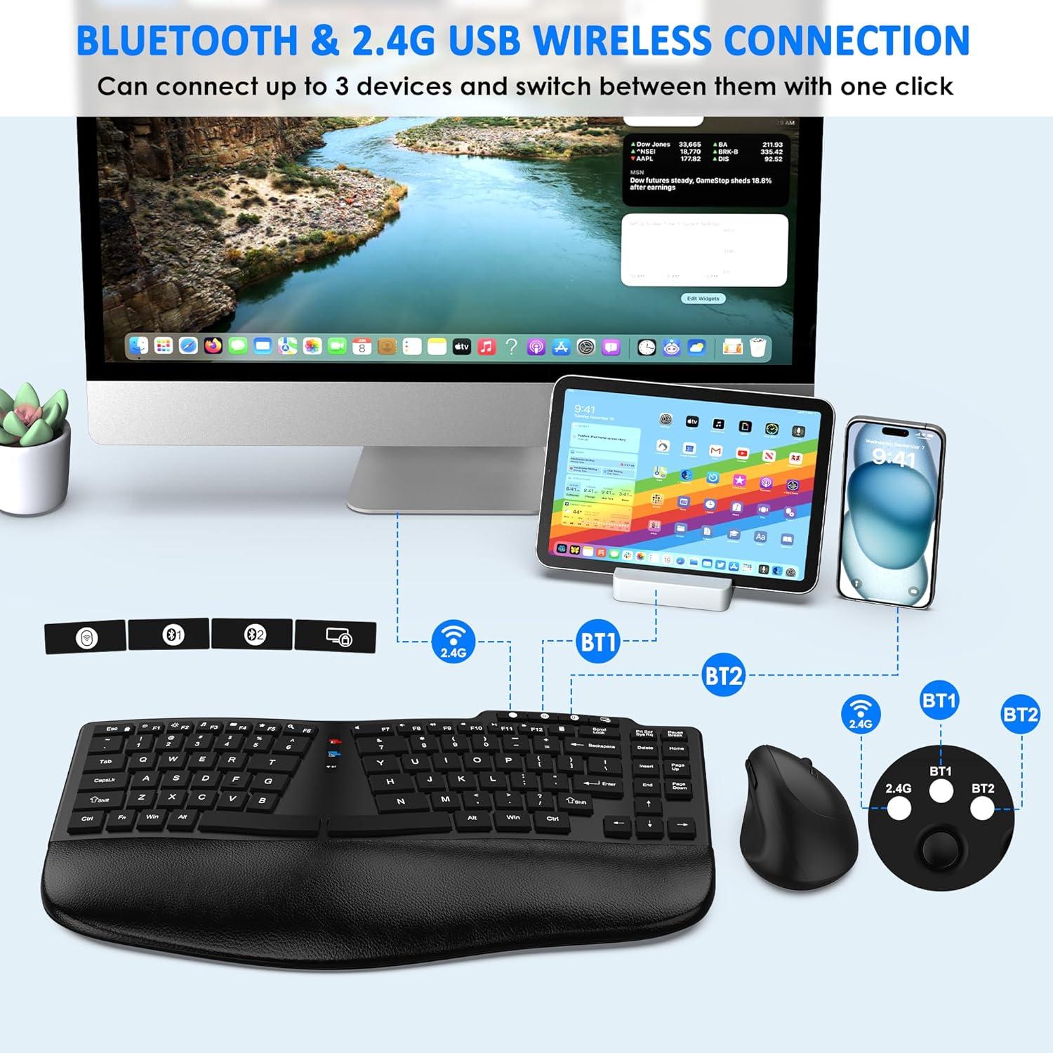 Combo Teclado y Ratón Inalámbrico Ergonómico Deying Bluetooth