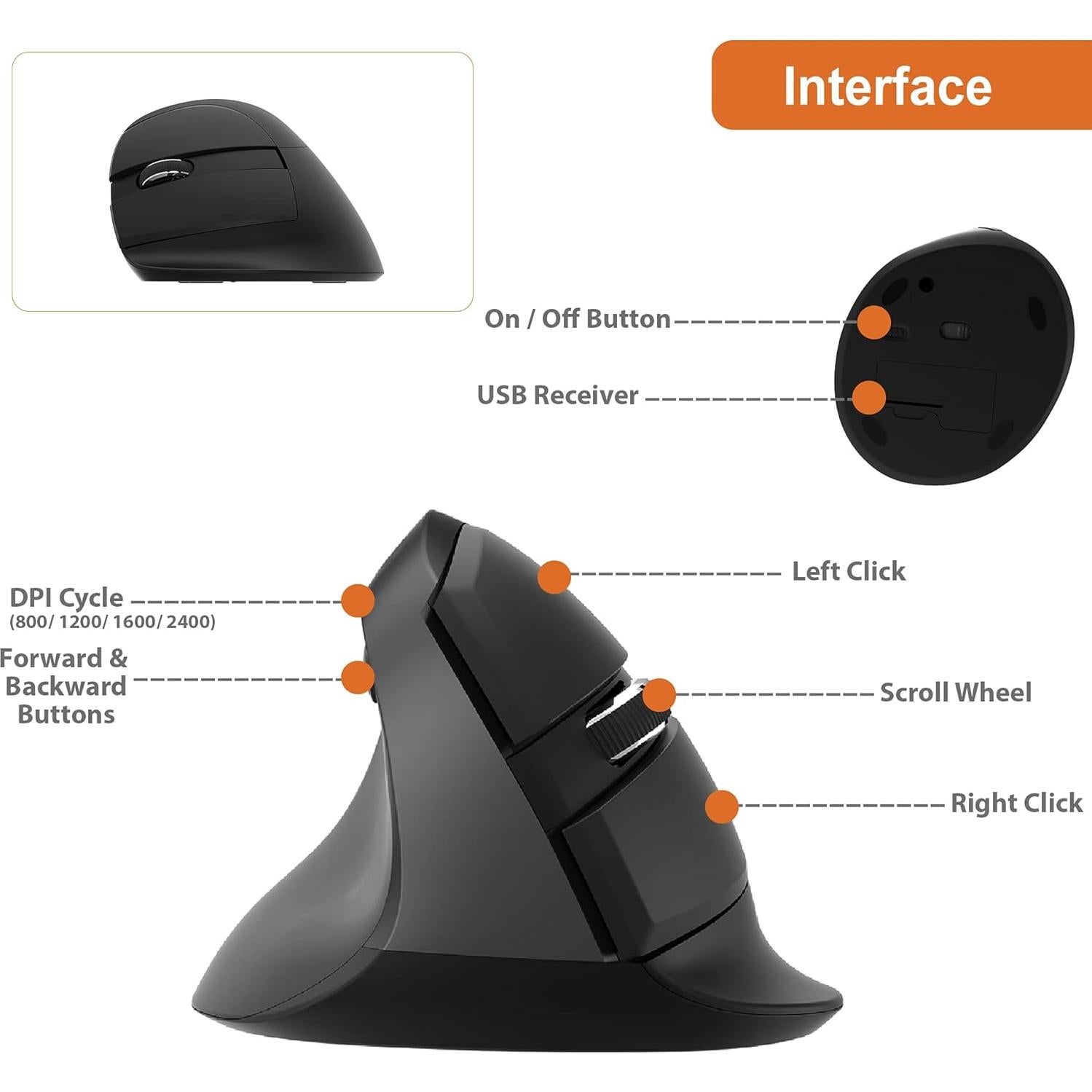 Ratón Vertical Inalámbrico J-Tech Digital V628ML para Zurdo