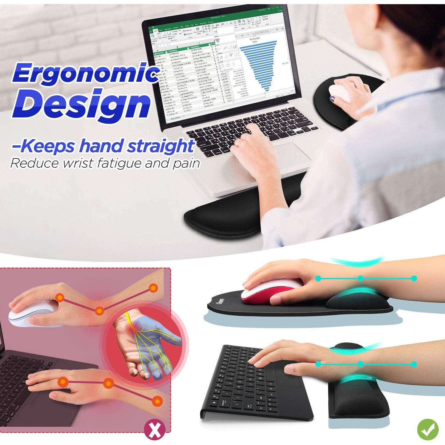 Reposamuñecas Ergonómico Gimars para Teclado y Mouse Negro