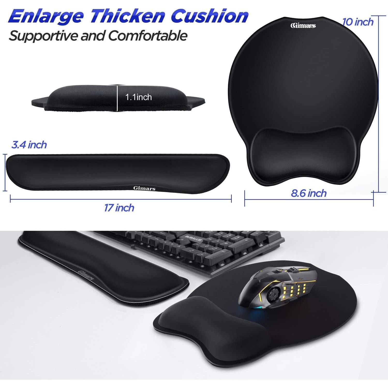 Reposamuñecas Ergonómico Gimars para Teclado y Mouse Negro