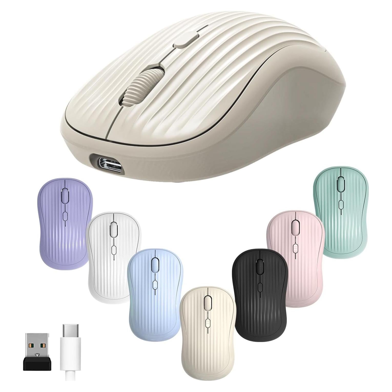 Ratón Inalámbrico ONE-UP Beige, Dual 2.4G + Bluetooth, Recargable