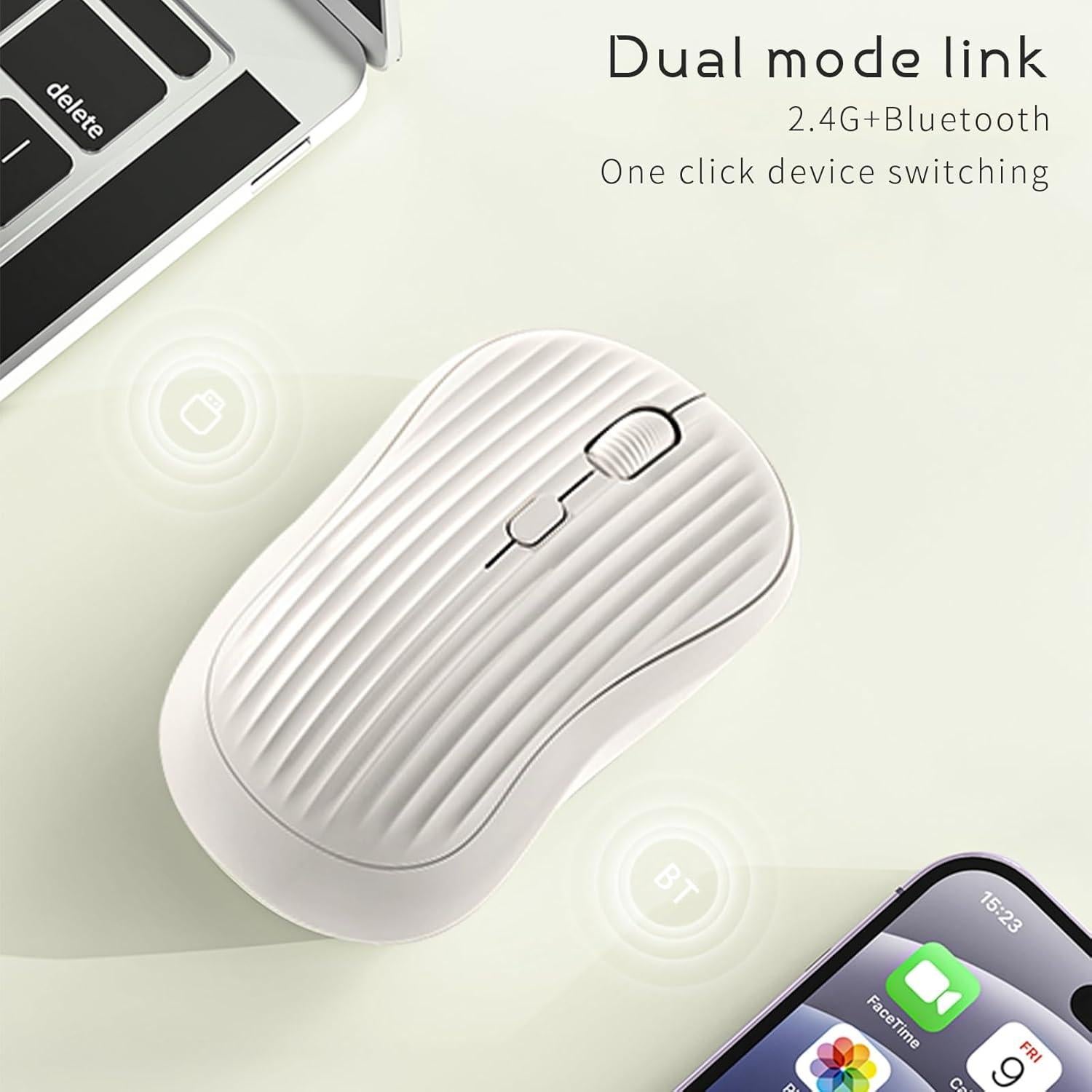 Ratón Inalámbrico ONE-UP Beige, Dual 2.4G + Bluetooth, Recargable