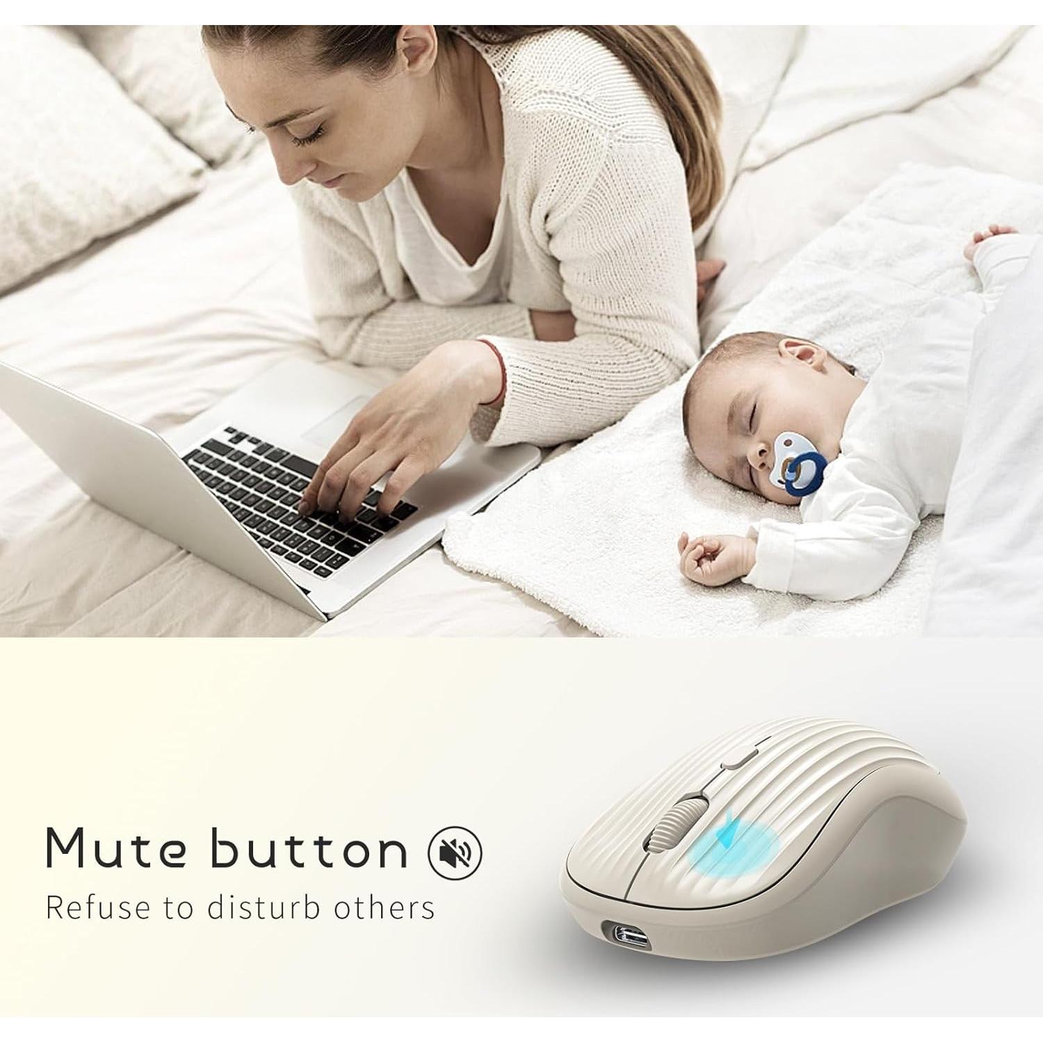 Ratón Inalámbrico ONE-UP Beige, Dual 2.4G + Bluetooth, Recargable