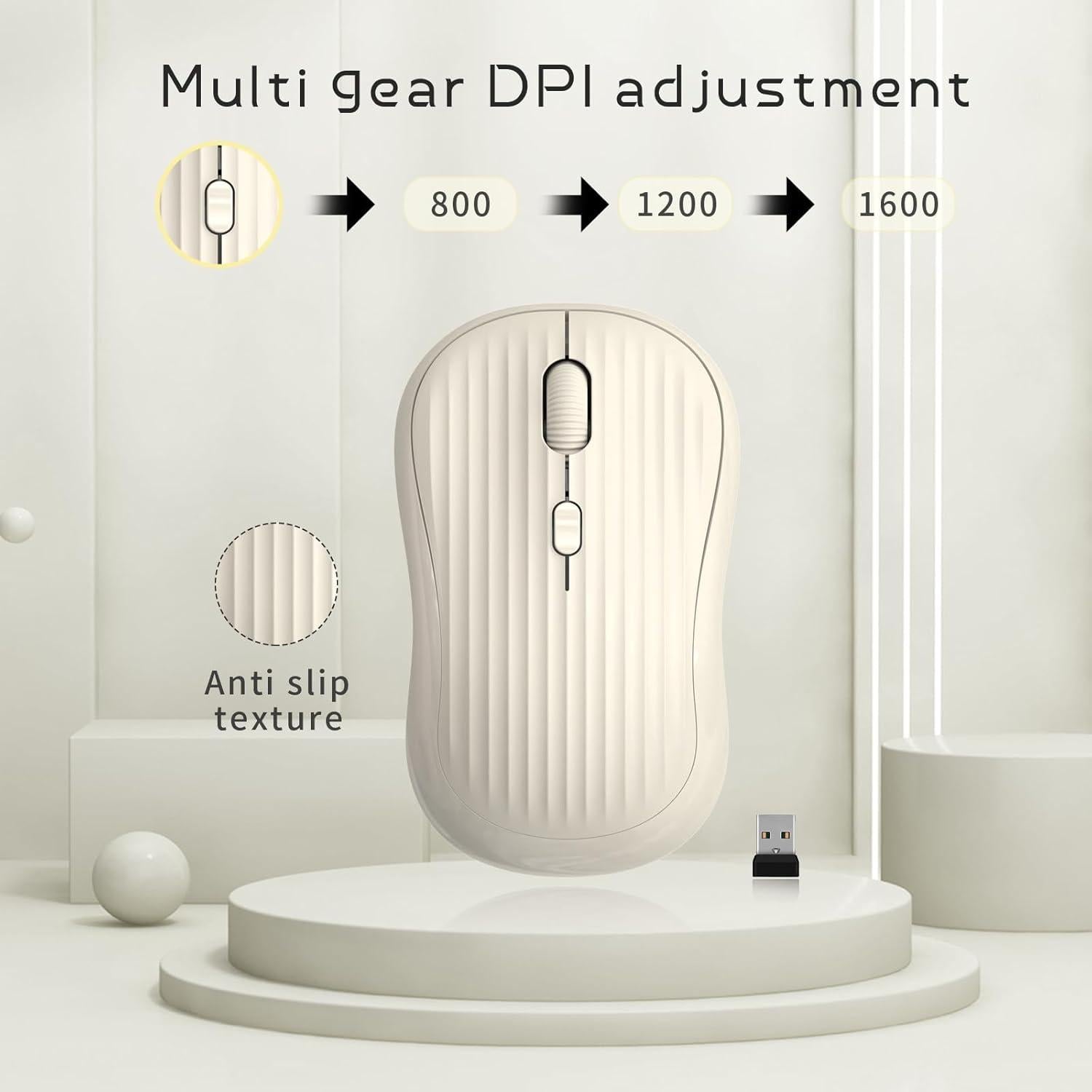 Ratón Inalámbrico ONE-UP Beige, Dual 2.4G + Bluetooth, Recargable