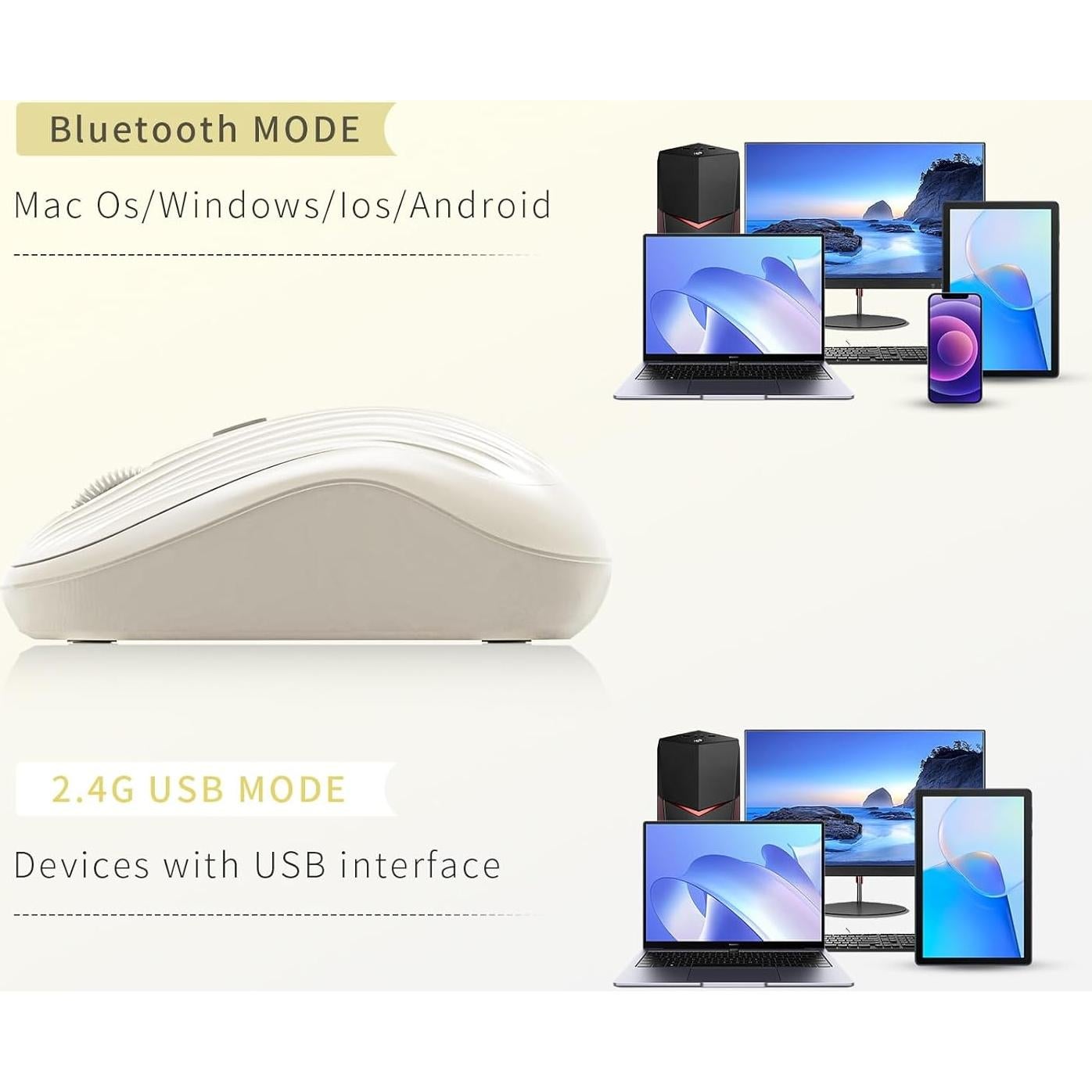 Ratón Inalámbrico ONE-UP Beige, Dual 2.4G + Bluetooth, Recargable