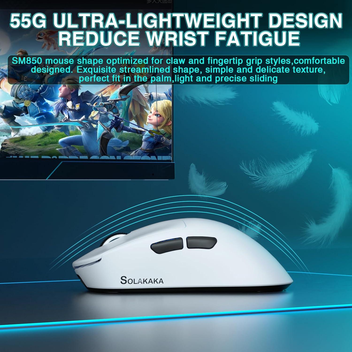 Ratón Gaming Inalámbrico SOLAKAKA SM850, 24000 DPI, 55g