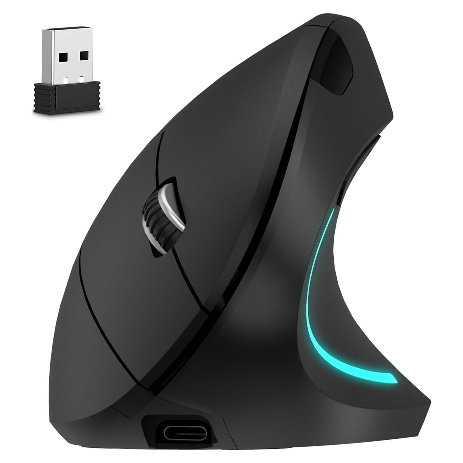 Ratón Inalámbrico Vertical Ergonomico Delton S12, 6 Botones, DPI Ajustable