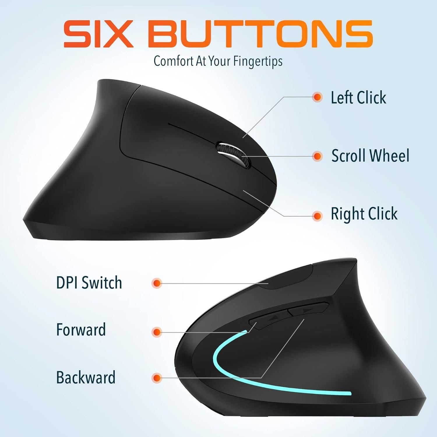 Ratón Inalámbrico Vertical Ergonomico Delton S12, 6 Botones, DPI Ajustable