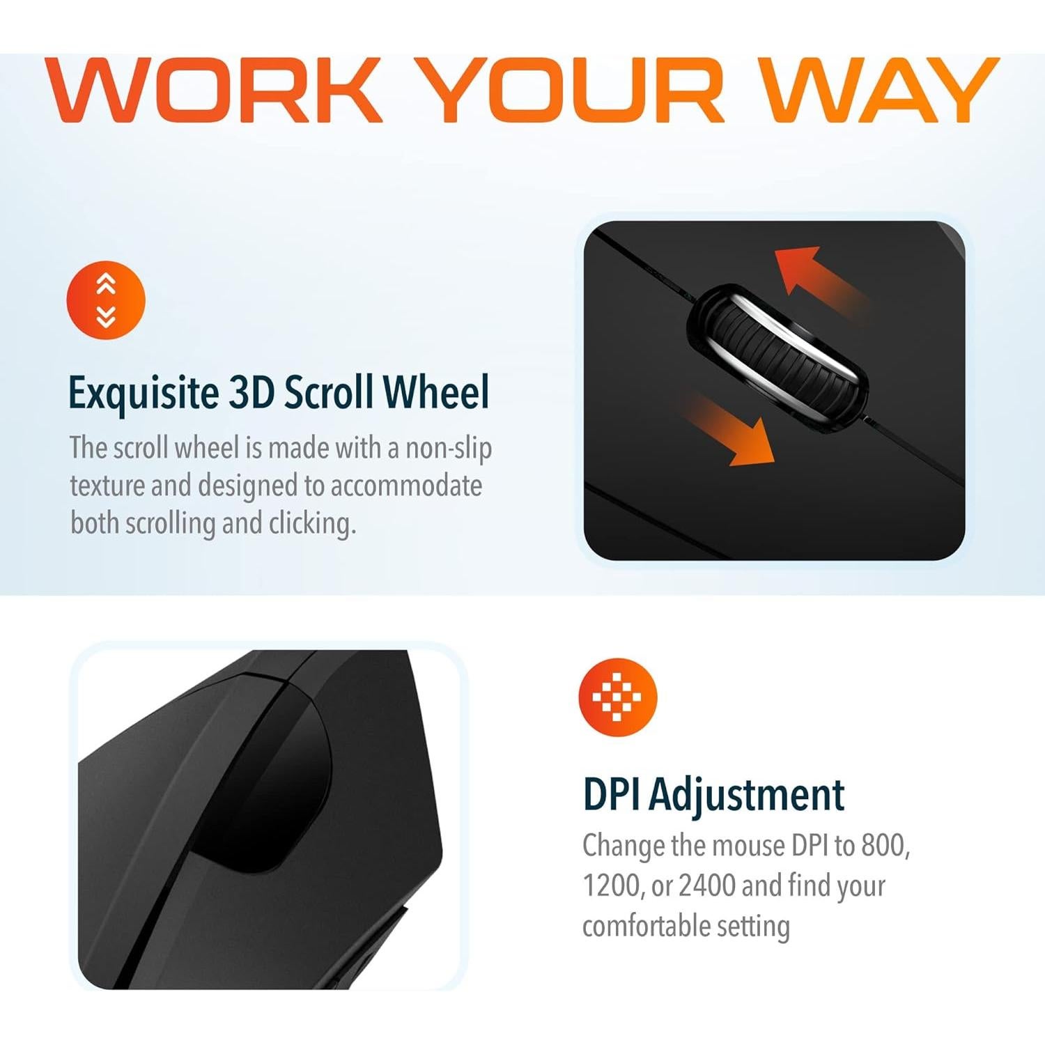 Ratón Inalámbrico Vertical Ergonomico Delton S12, 6 Botones, DPI Ajustable