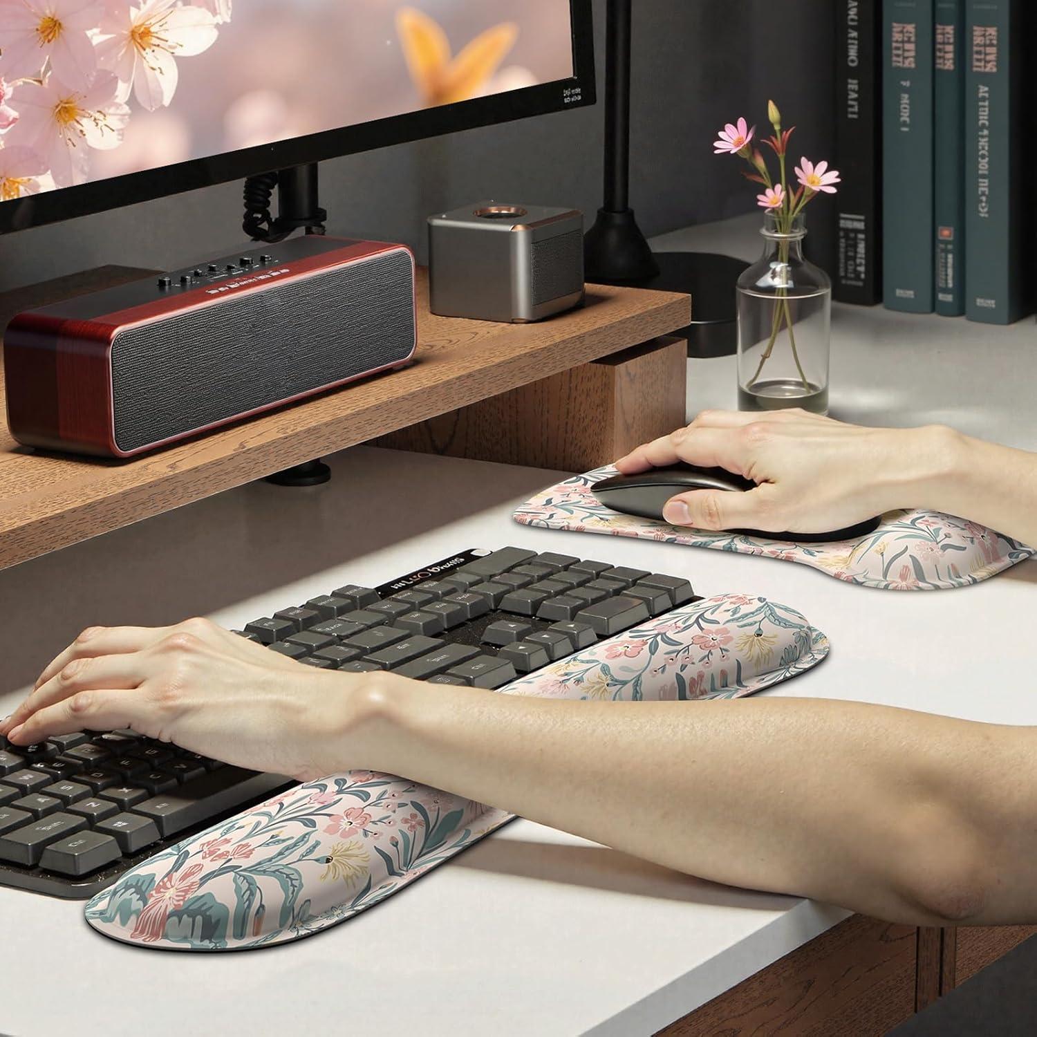 Reposamuñecas Ergonómico iCasso Floral Rosa - Espuma de Memoria