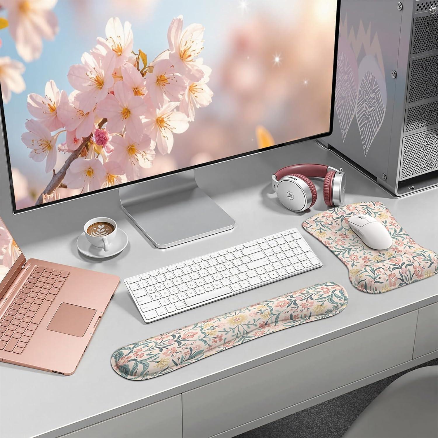 Reposamuñecas Ergonómico iCasso Floral Rosa - Espuma de Memoria