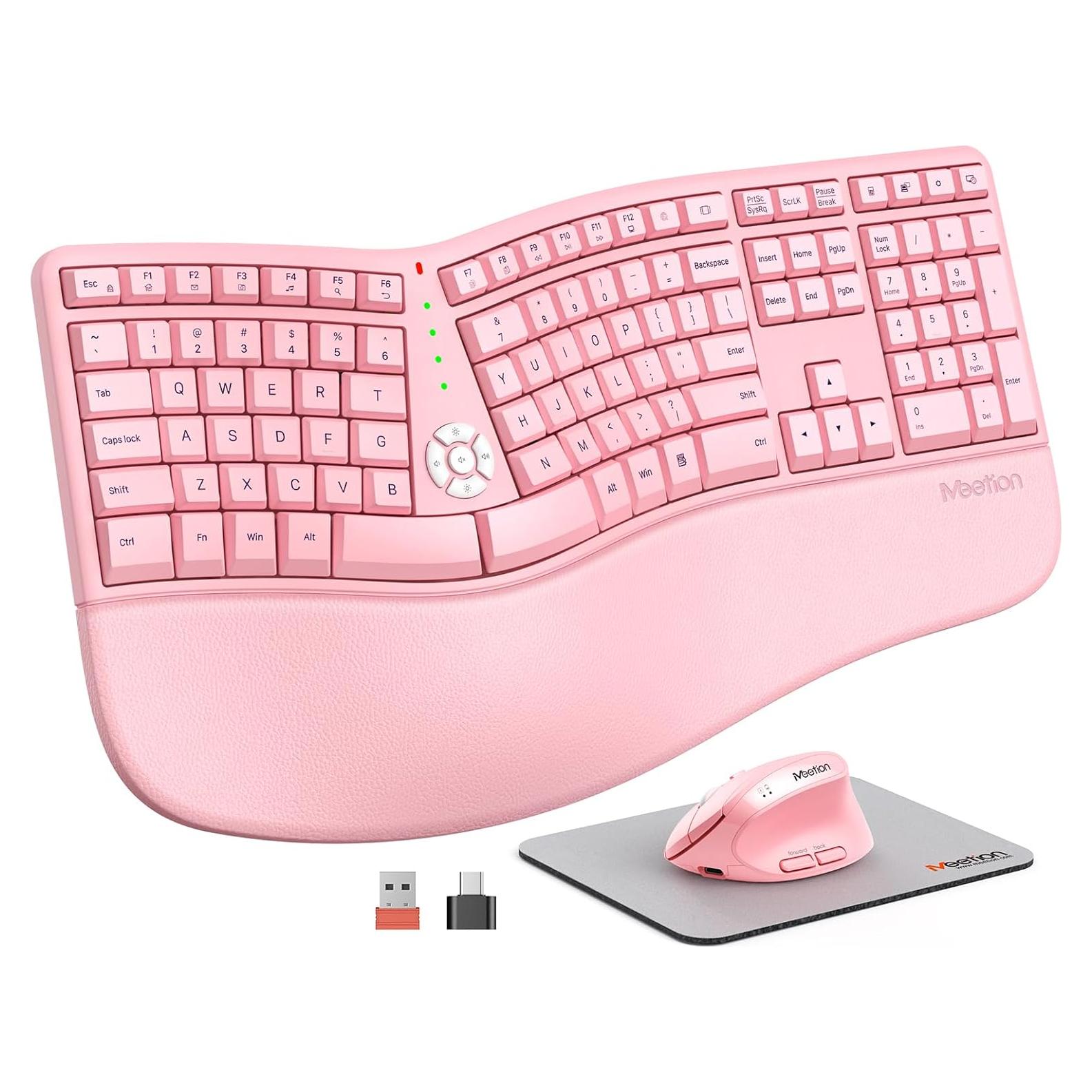 Teclado y Ratón Ergonómico Inalámbrico MEETION Director-C Rosa