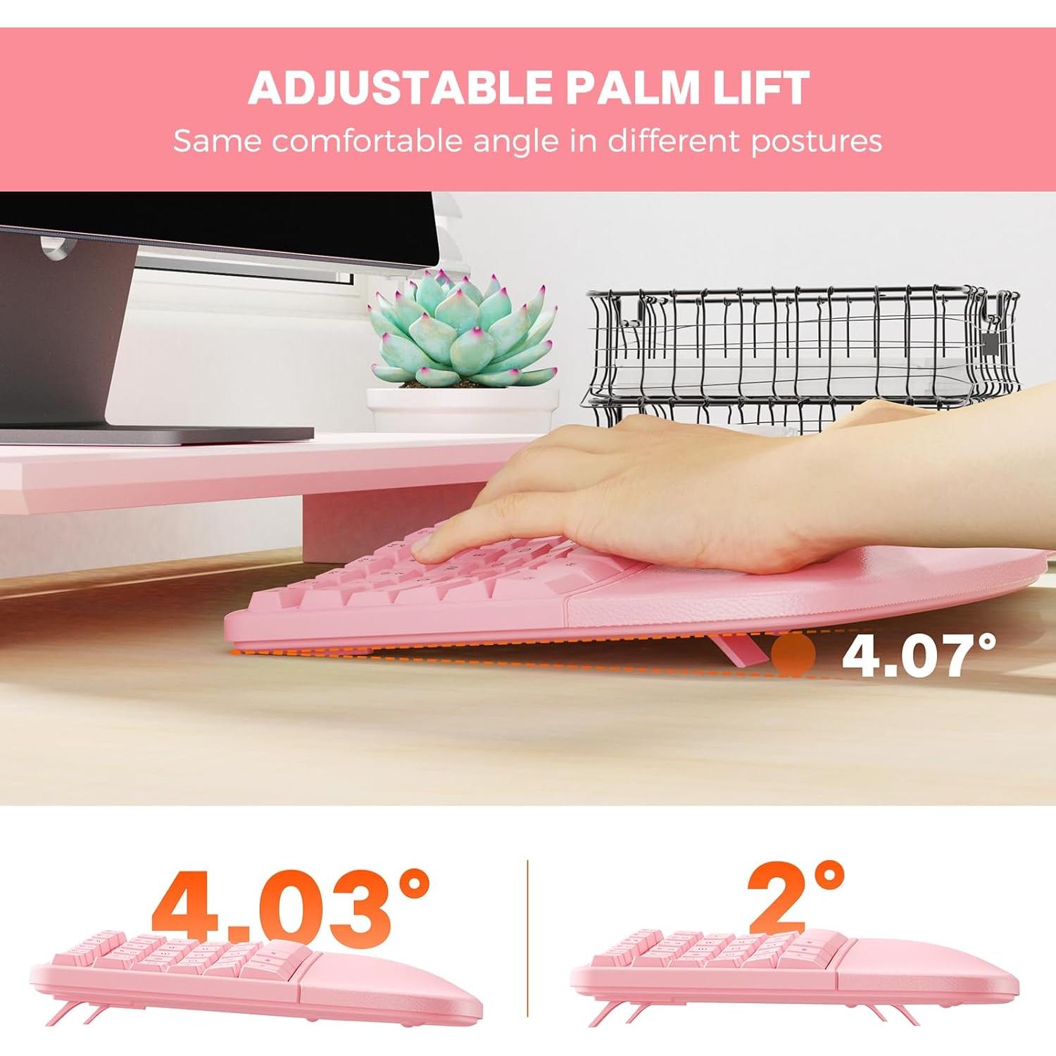 Teclado y Ratón Ergonómico Inalámbrico MEETION Director-C Rosa