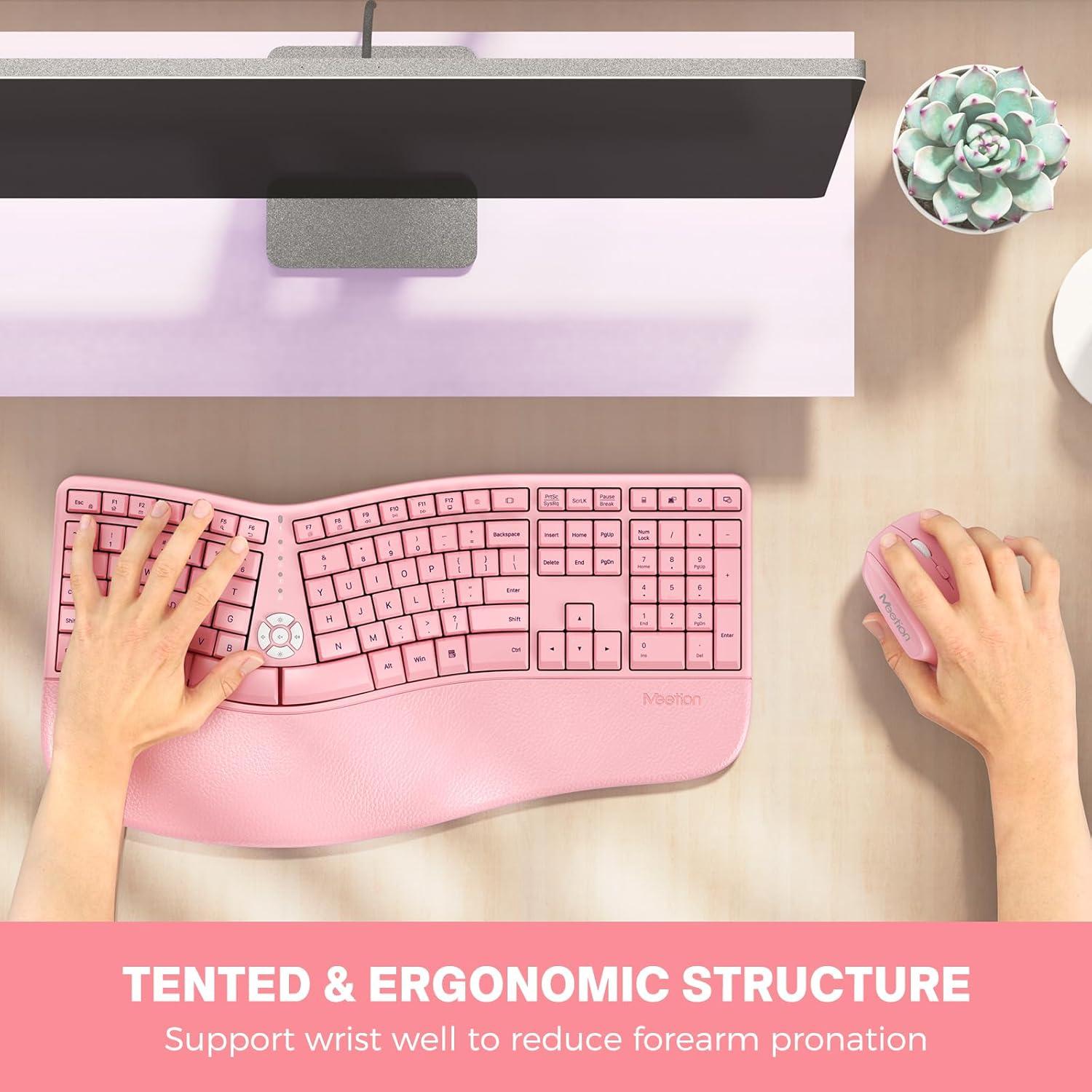 Teclado y Ratón Ergonómico Inalámbrico MEETION Director-C Rosa