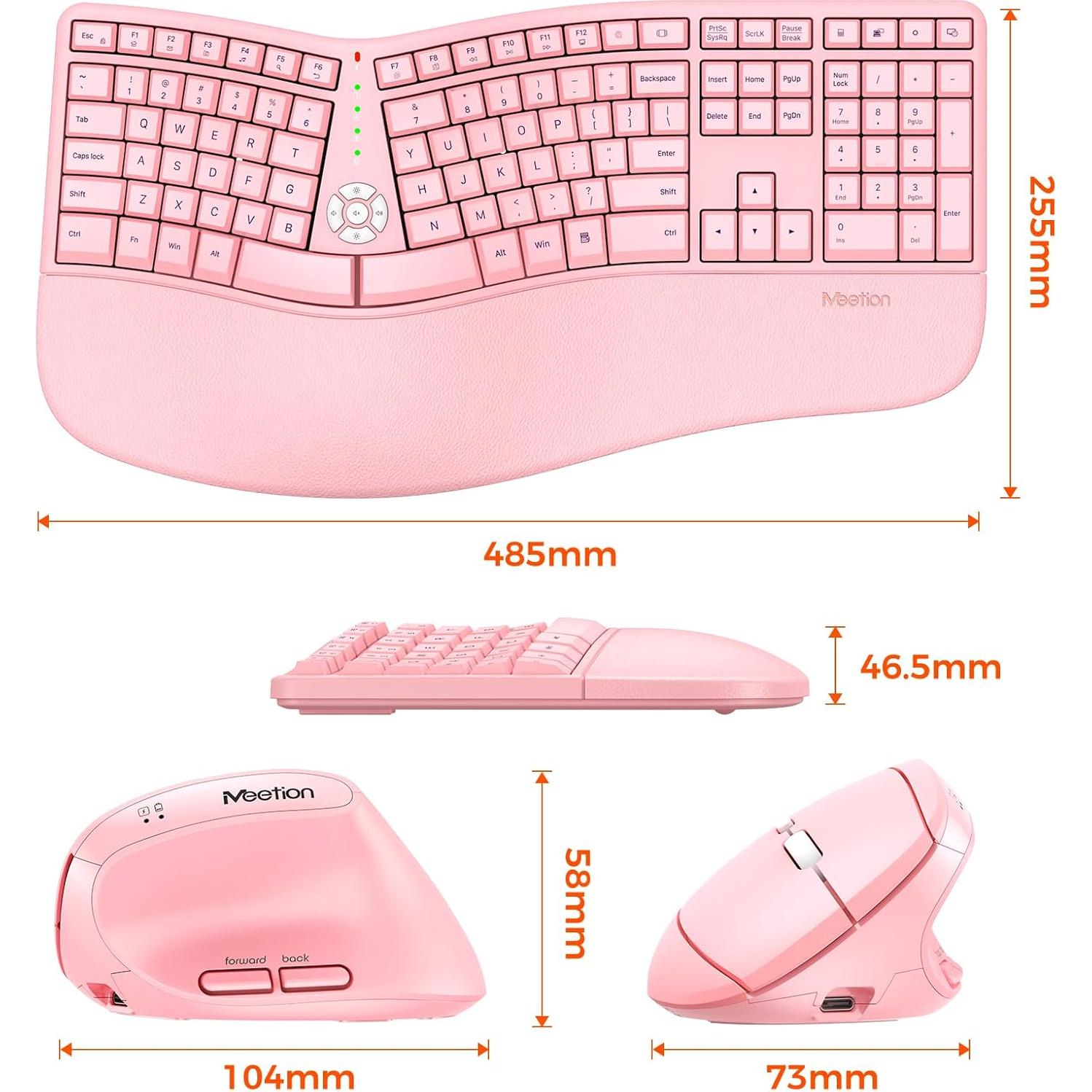 Teclado y Ratón Ergonómico Inalámbrico MEETION Director-C Rosa