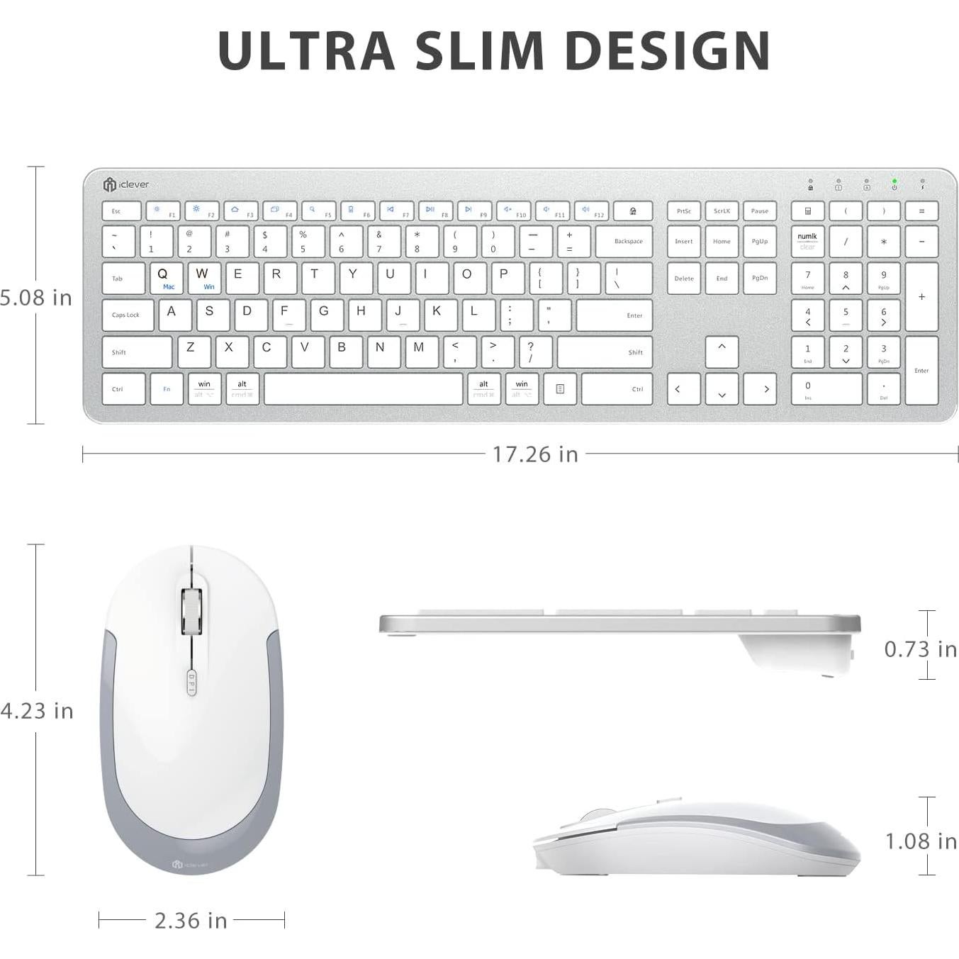 Combo Teclado y Ratón Inalámbricos iClever GK08 Blanco Ergonómico