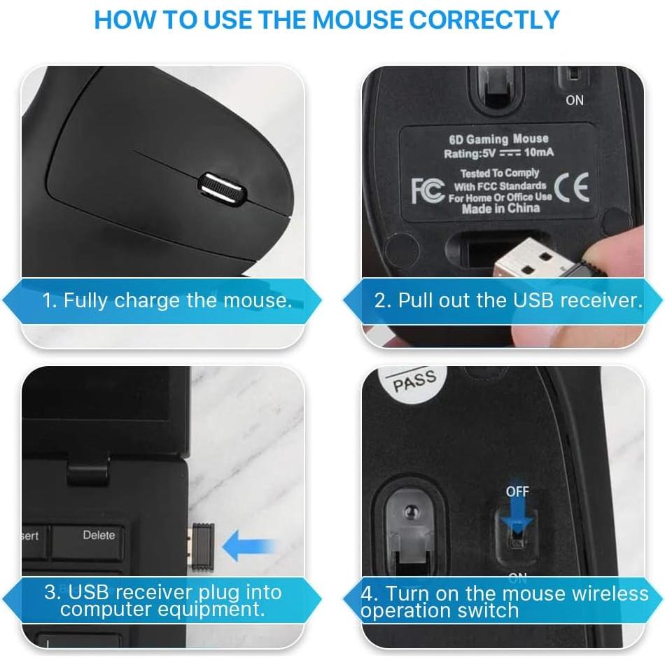Ratón Vertical Ergonómico Inalámbrico Letaclanic 800/1600 DPI