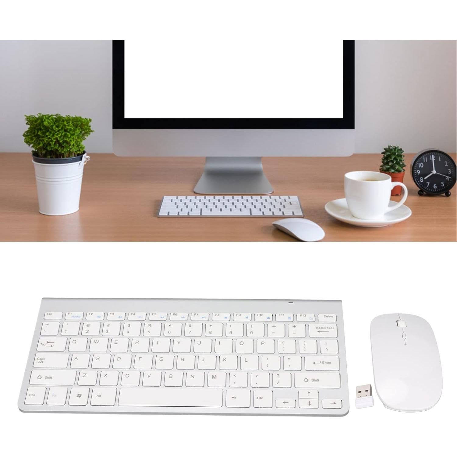 Conjunto Teclado y Ratón Ergonómico Cuifati Plata USB 2.4G