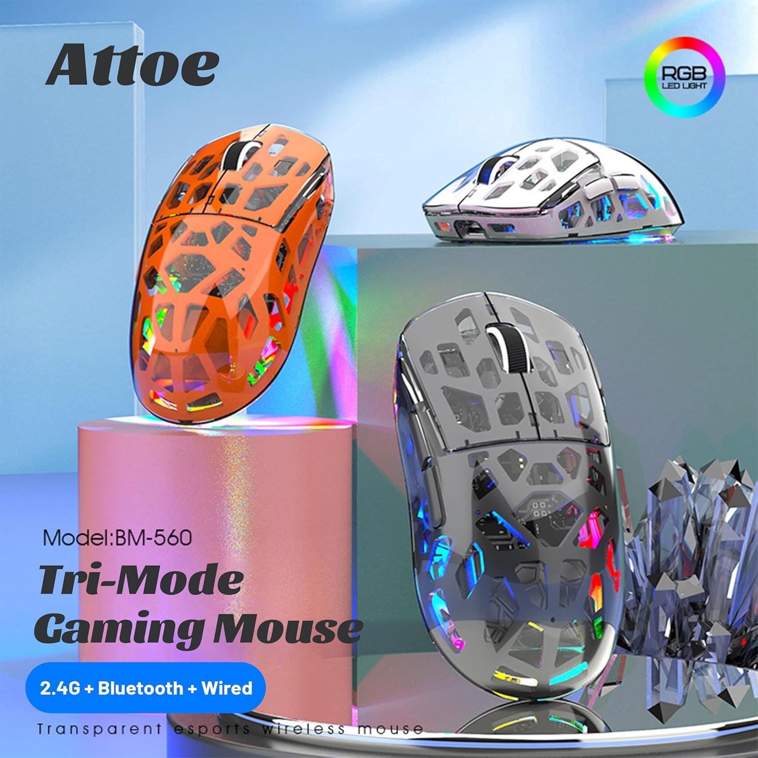 Ratón Mecánico RGB Inalámbrico Attoe BM560 Ergonómico 3600 DPI