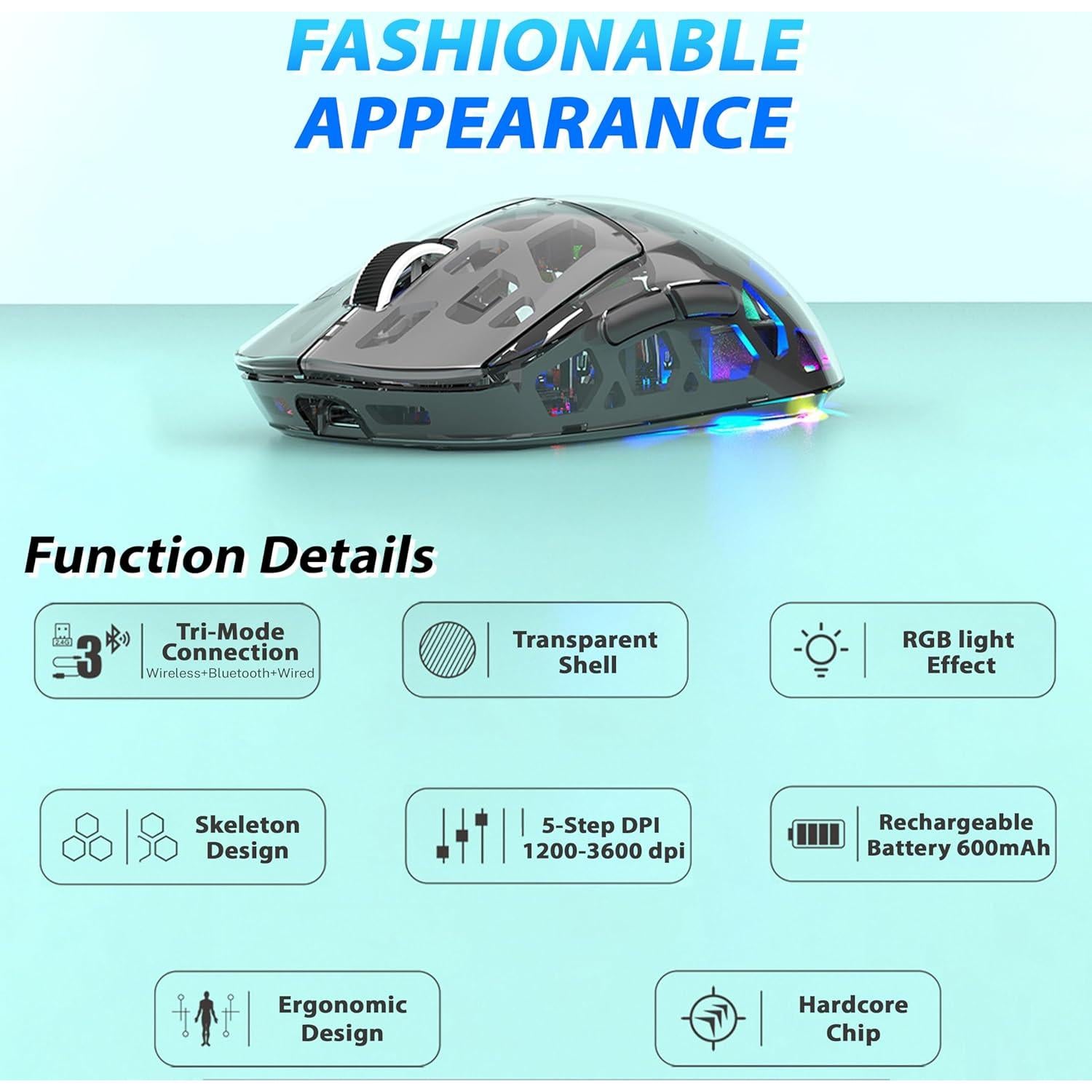 Ratón Mecánico RGB Inalámbrico Attoe BM560 Ergonómico 3600 DPI