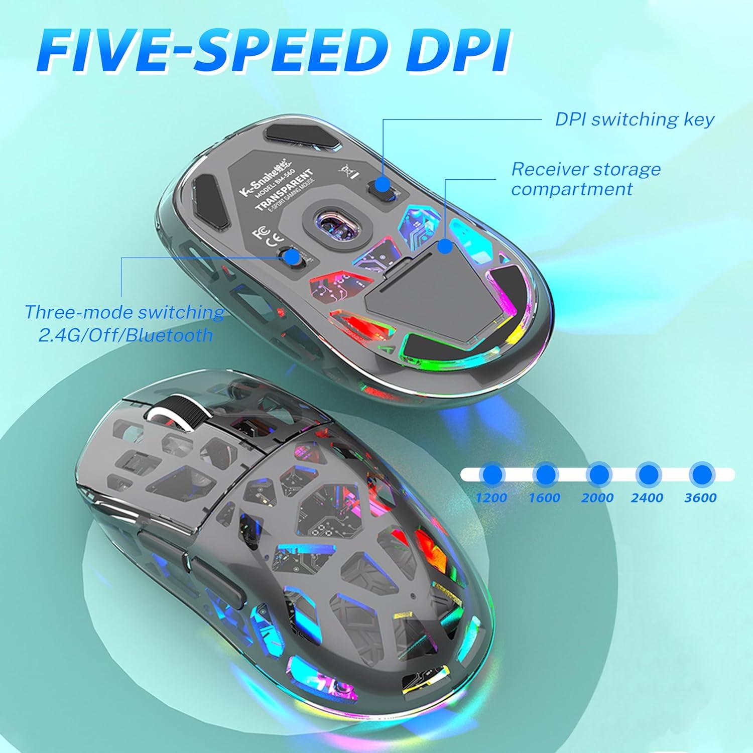 Ratón Mecánico RGB Inalámbrico Attoe BM560 Ergonómico 3600 DPI
