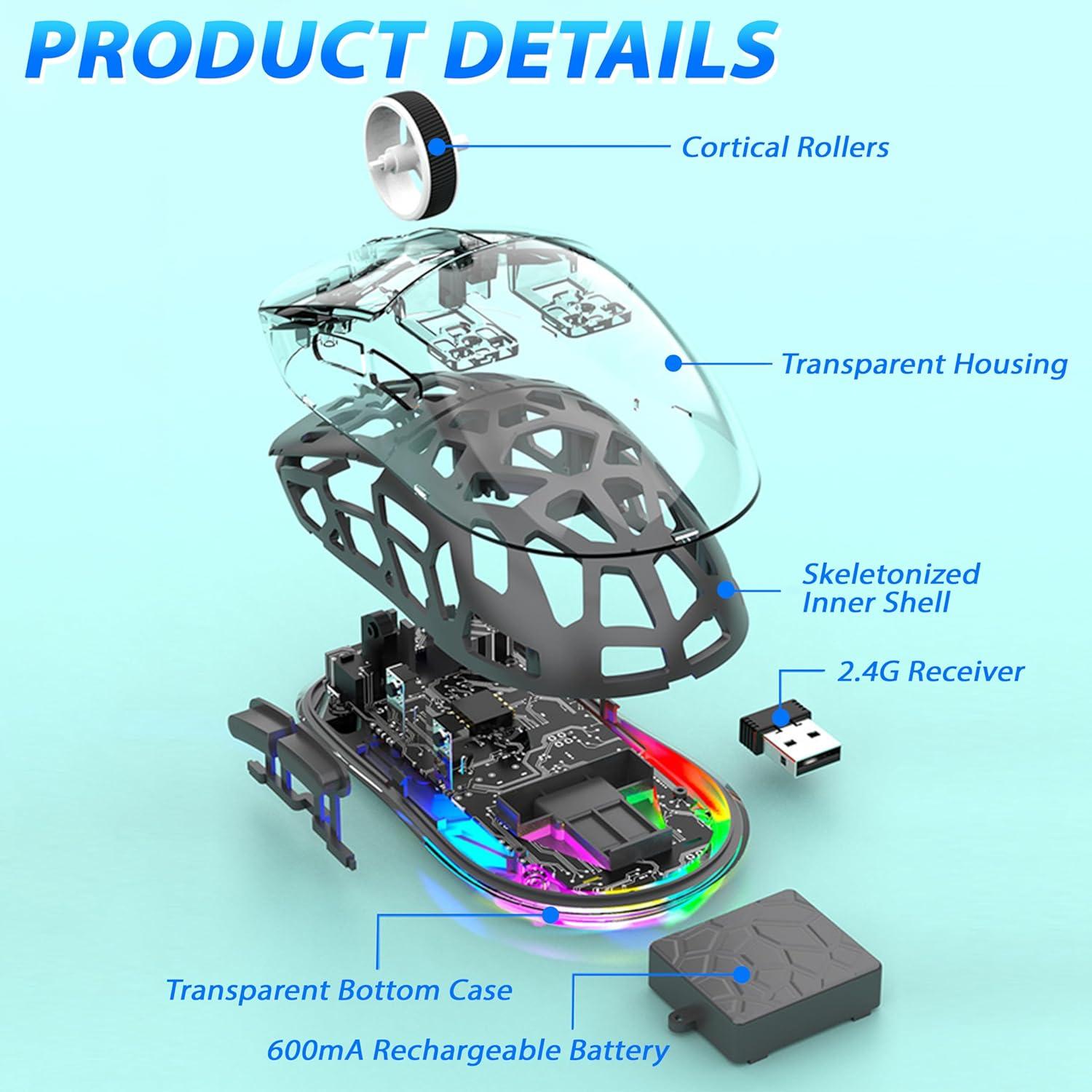 Ratón Mecánico RGB Inalámbrico Attoe BM560 Ergonómico 3600 DPI