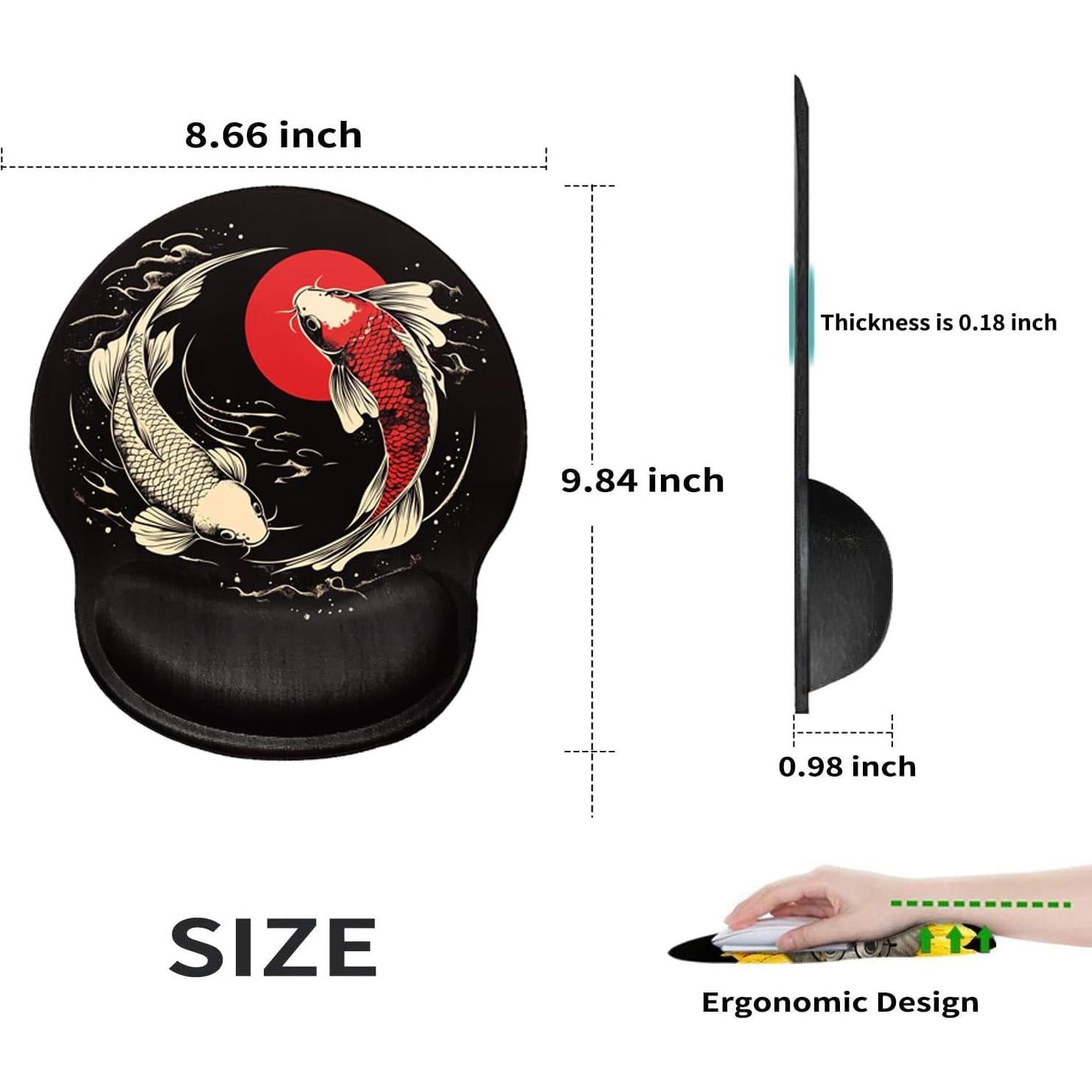 Alfombrilla de Ratón Ergonómica BBSujane Koi Fish con Gel