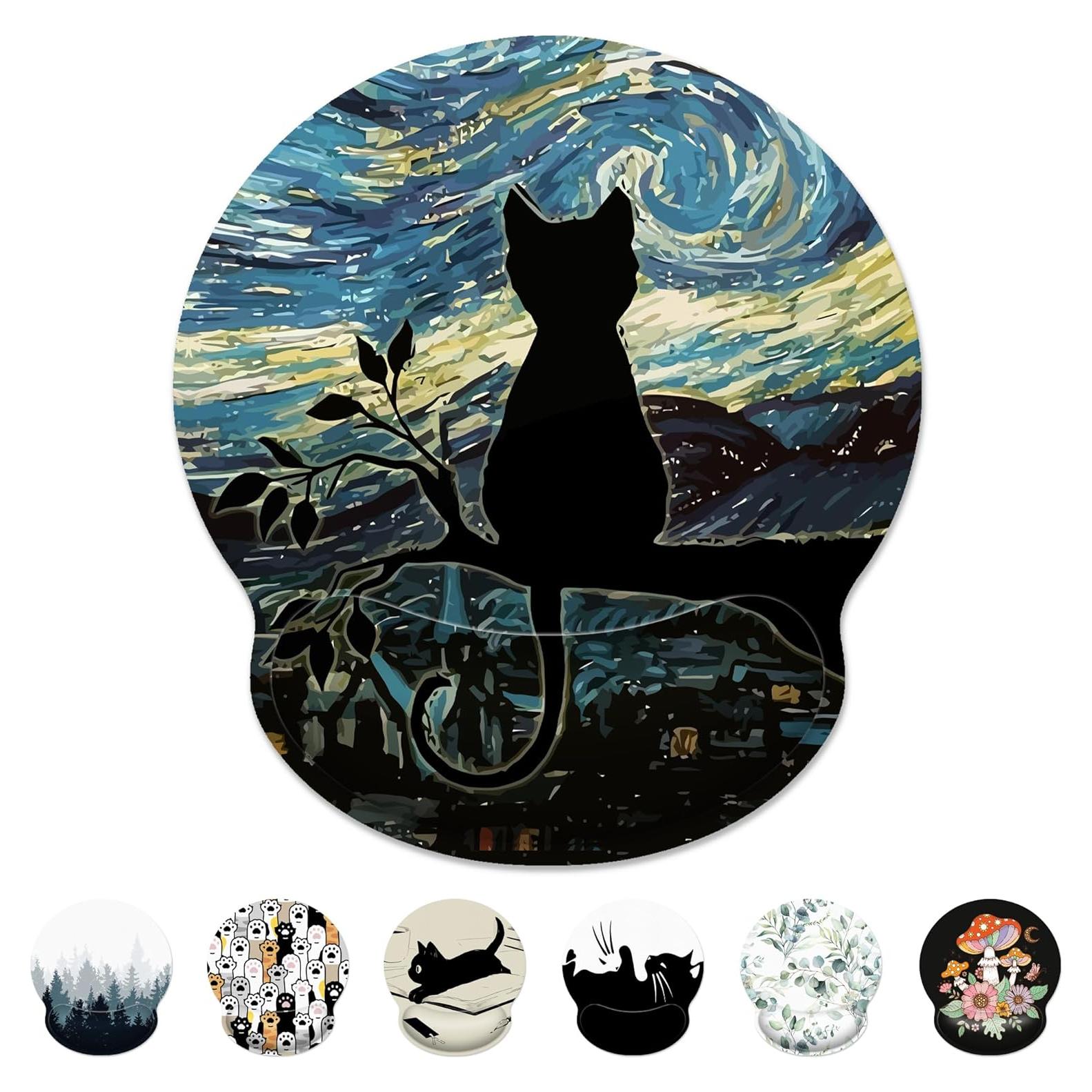 Alfombrilla de Ratón Ergonómica XSXXSC Gato Negro con Reposamuñecas