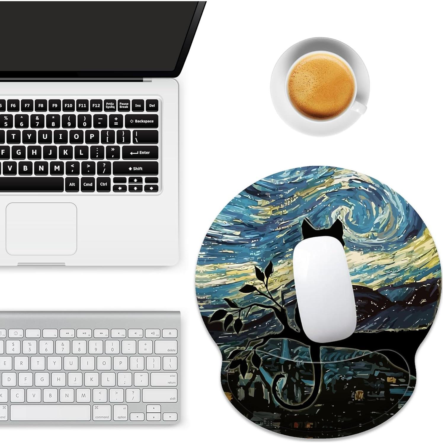 Alfombrilla de Ratón Ergonómica XSXXSC Gato Negro con Reposamuñecas