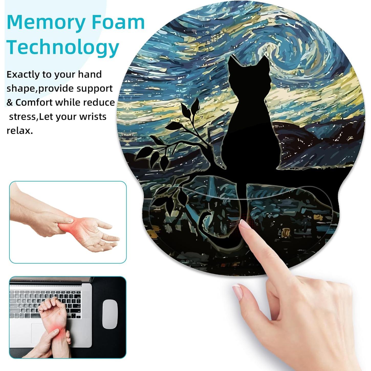 Alfombrilla de Ratón Ergonómica XSXXSC Gato Negro con Reposamuñecas