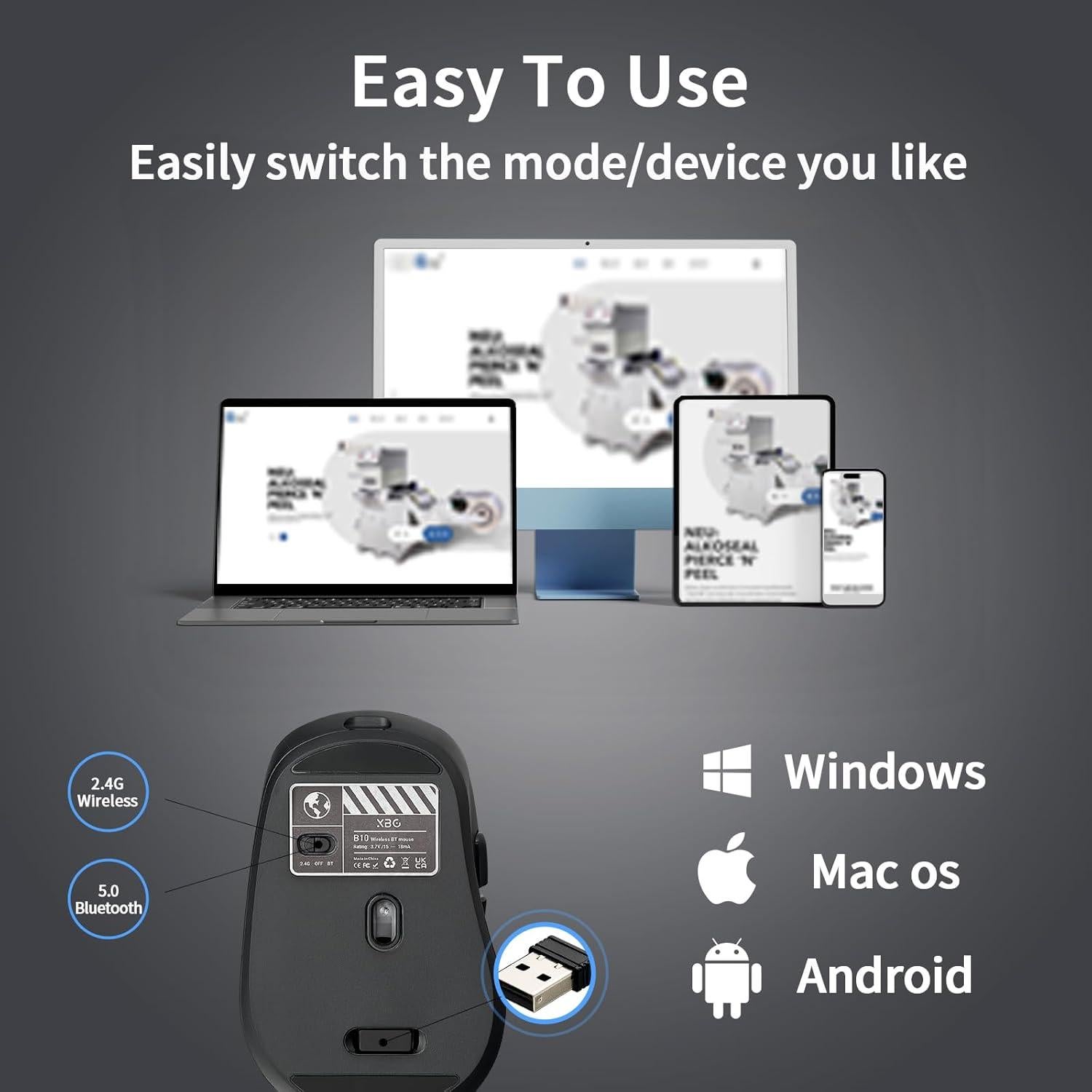 Ratón Inalámbrico Bluetooth XBG B10 Recargable Silencioso 3 DPI