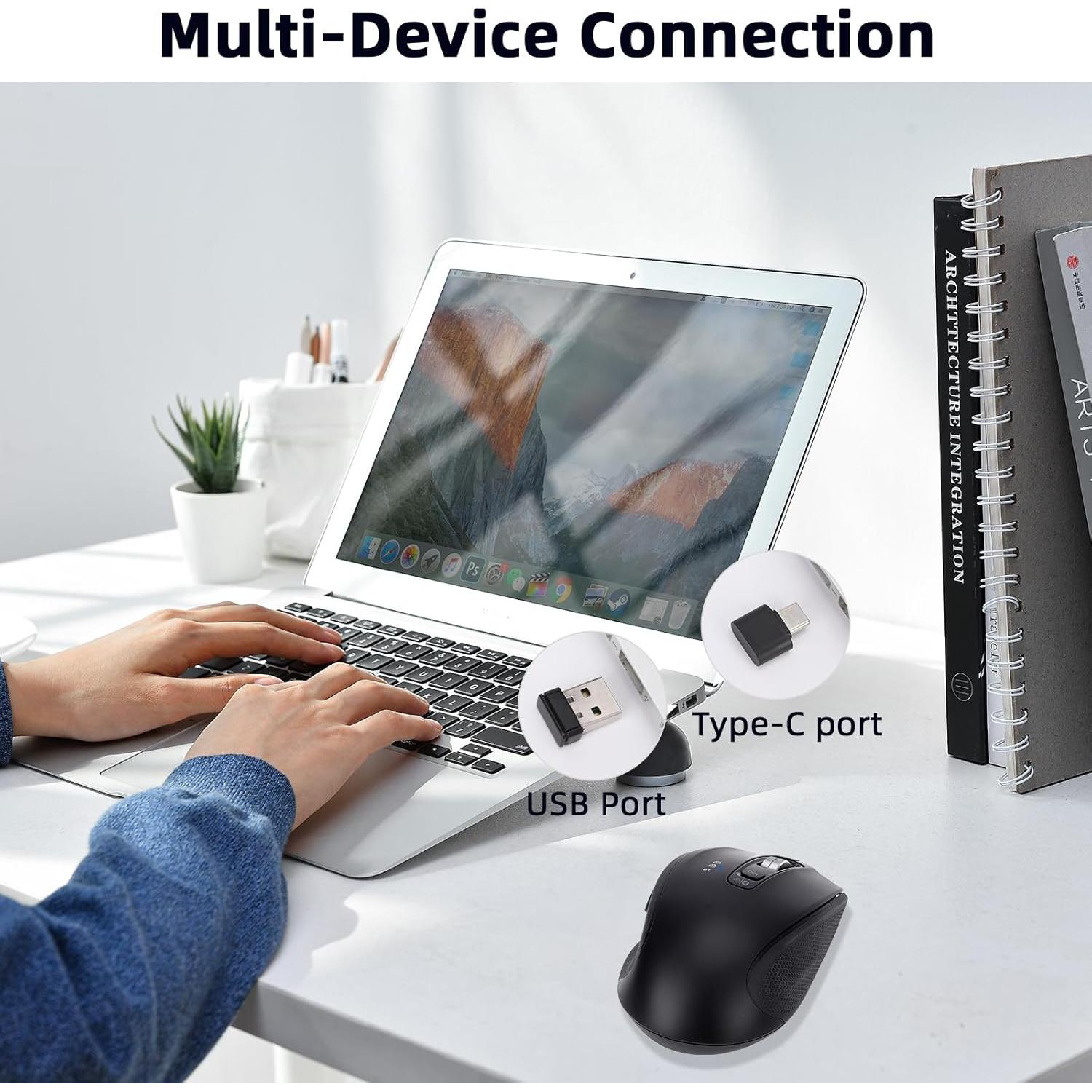 Ratón Inalámbrico Bluetooth CHHI D800 Recargable Ergonómico Negro