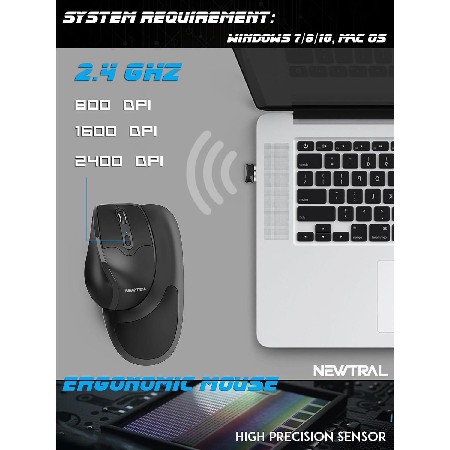 Mouse Ergonómico Inalámbrico Newtral N300BWS Negro