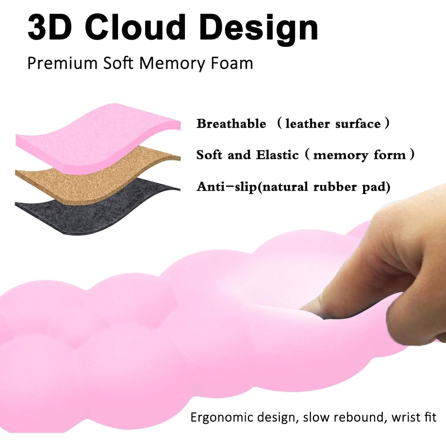 Reposap muñecas ergonómico Cloud Rosa - Soporte PU antideslizante
