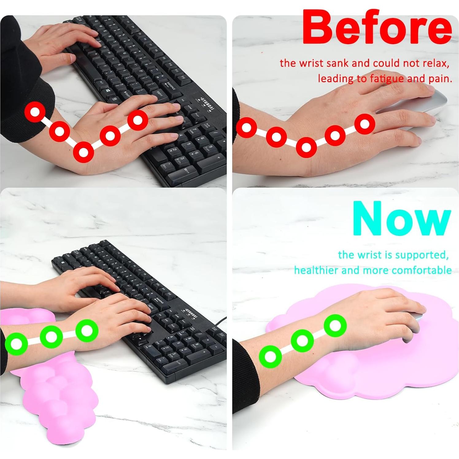 Reposap muñecas ergonómico Cloud Rosa - Soporte PU antideslizante